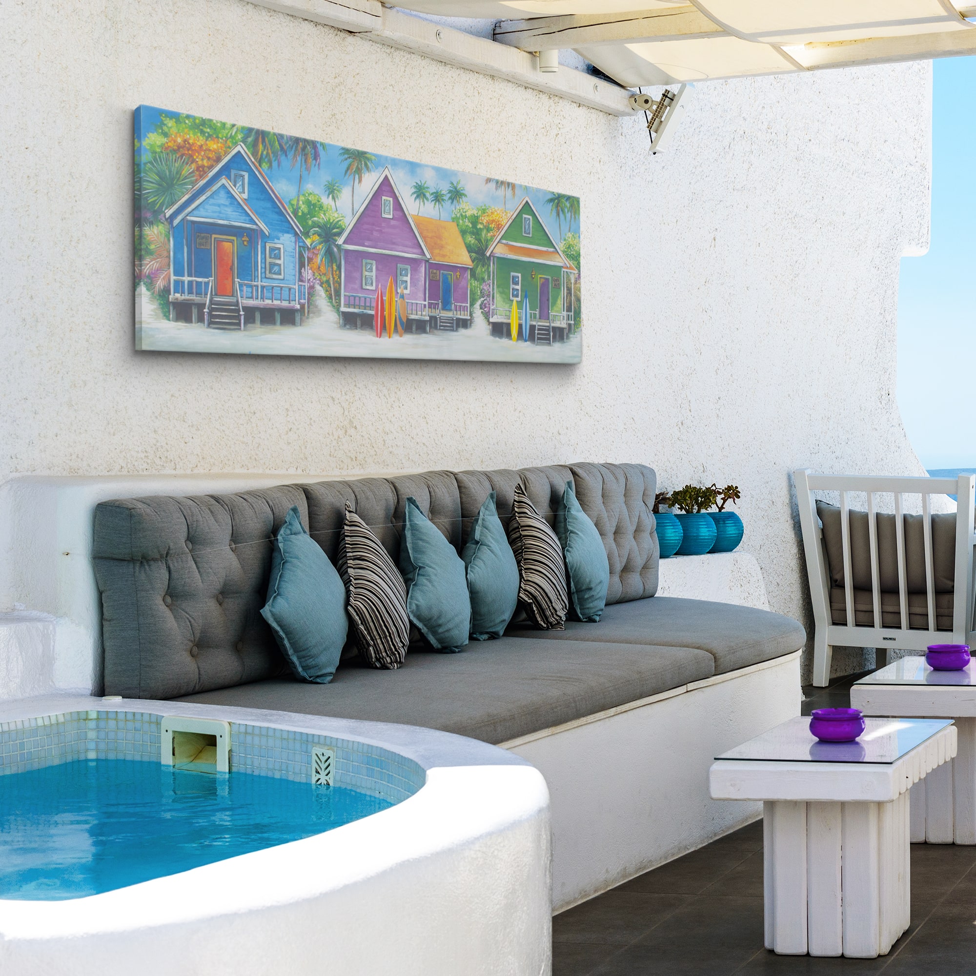 Coastal Cabins Crop Outdoor Canvas Art Print - 16"x48"