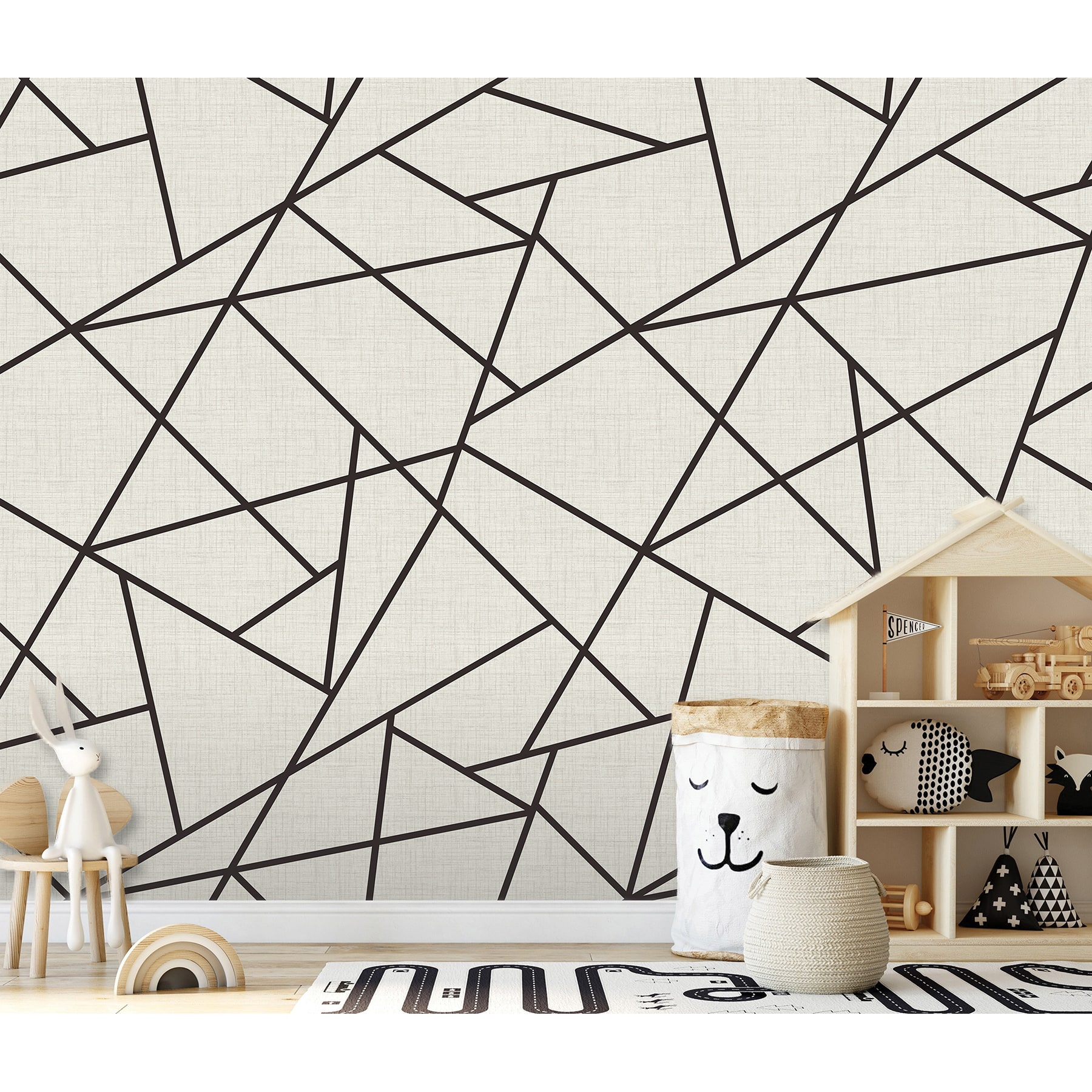 Katie Hunt Black on Dove Gray Modern Lines Wall Mural
