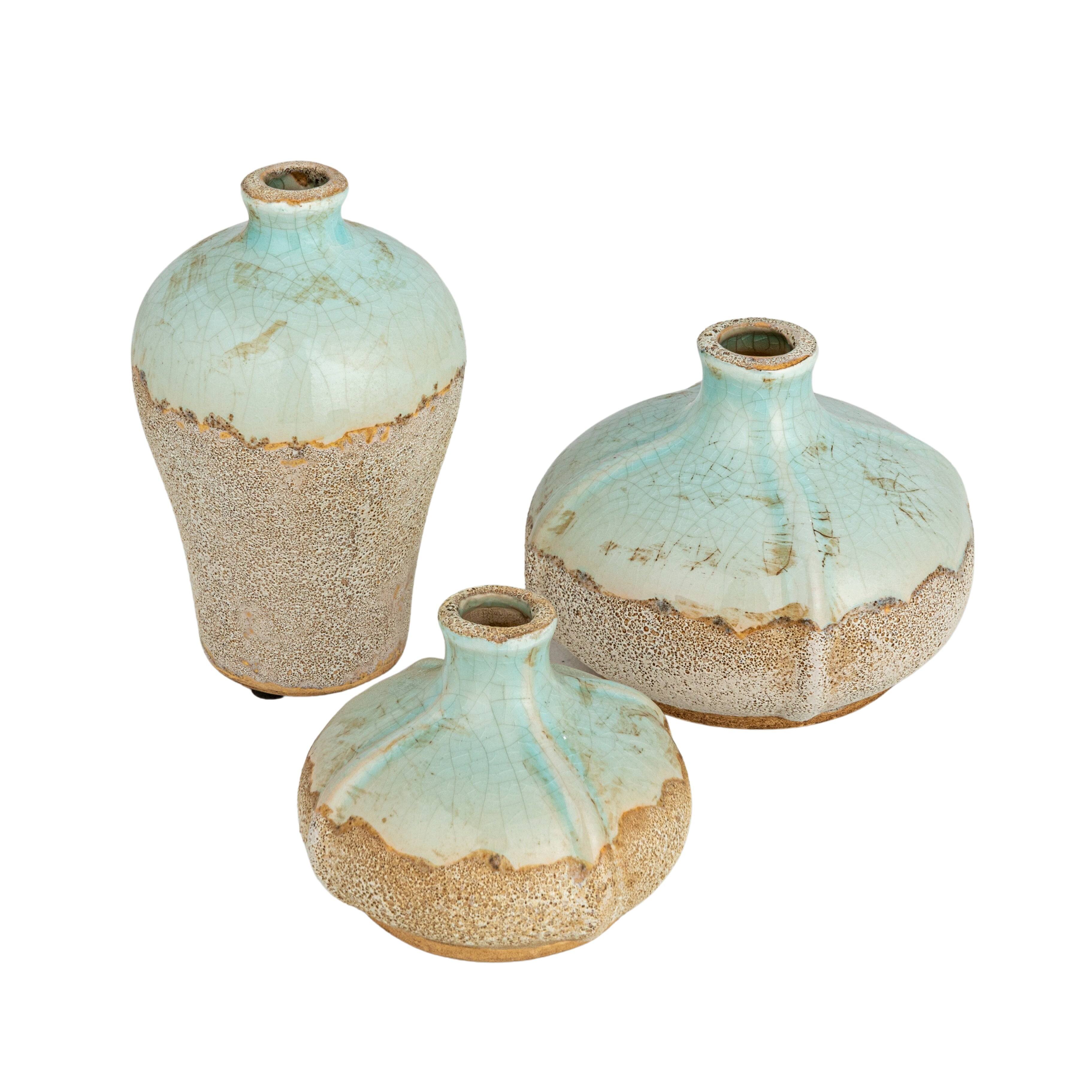 Hello Honey® Distressed Finish Brown & White Terracotta Vase Set