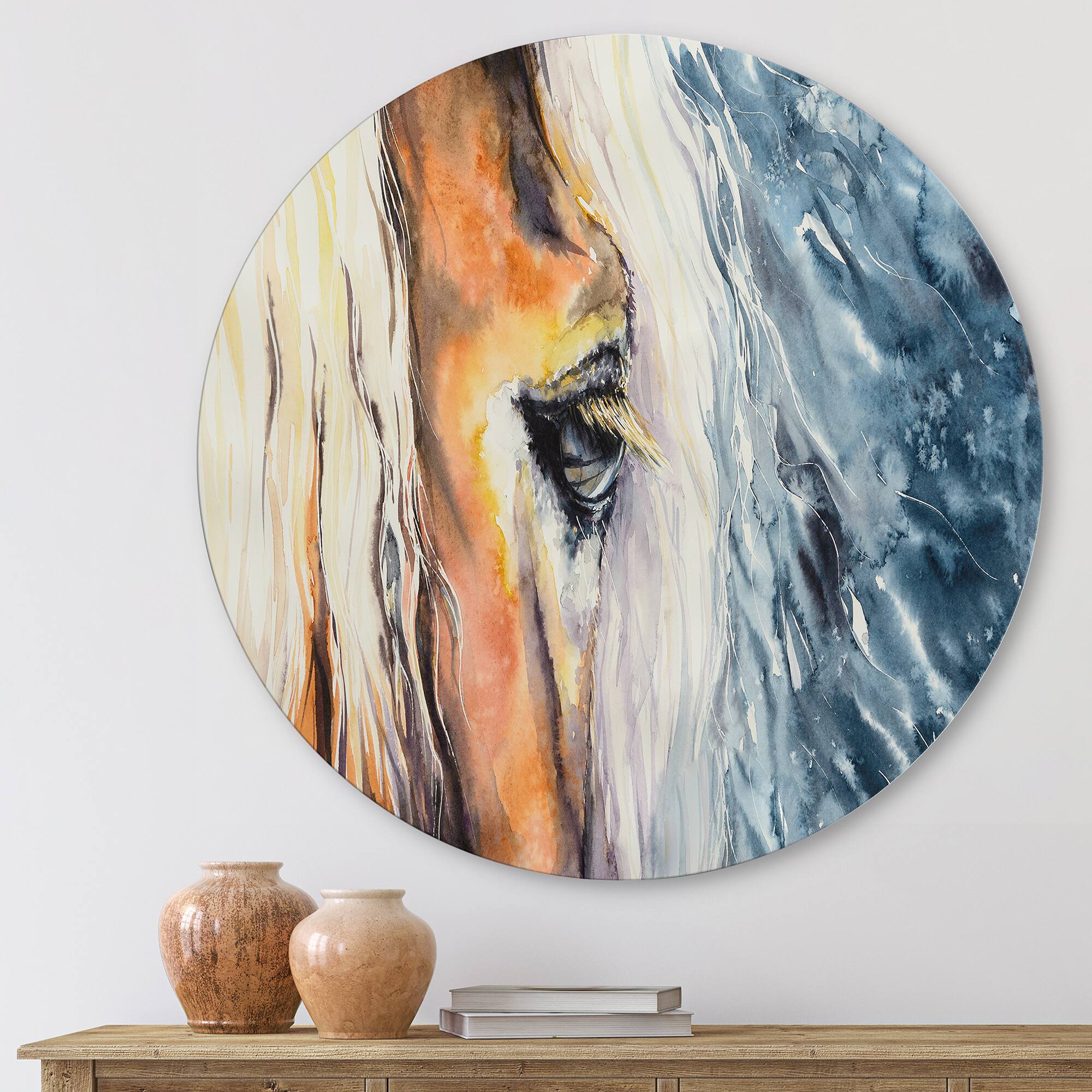 Designart - Close-Up of A Beautiful Horses Eye II - Farmhouse Metal Circle Wall Art