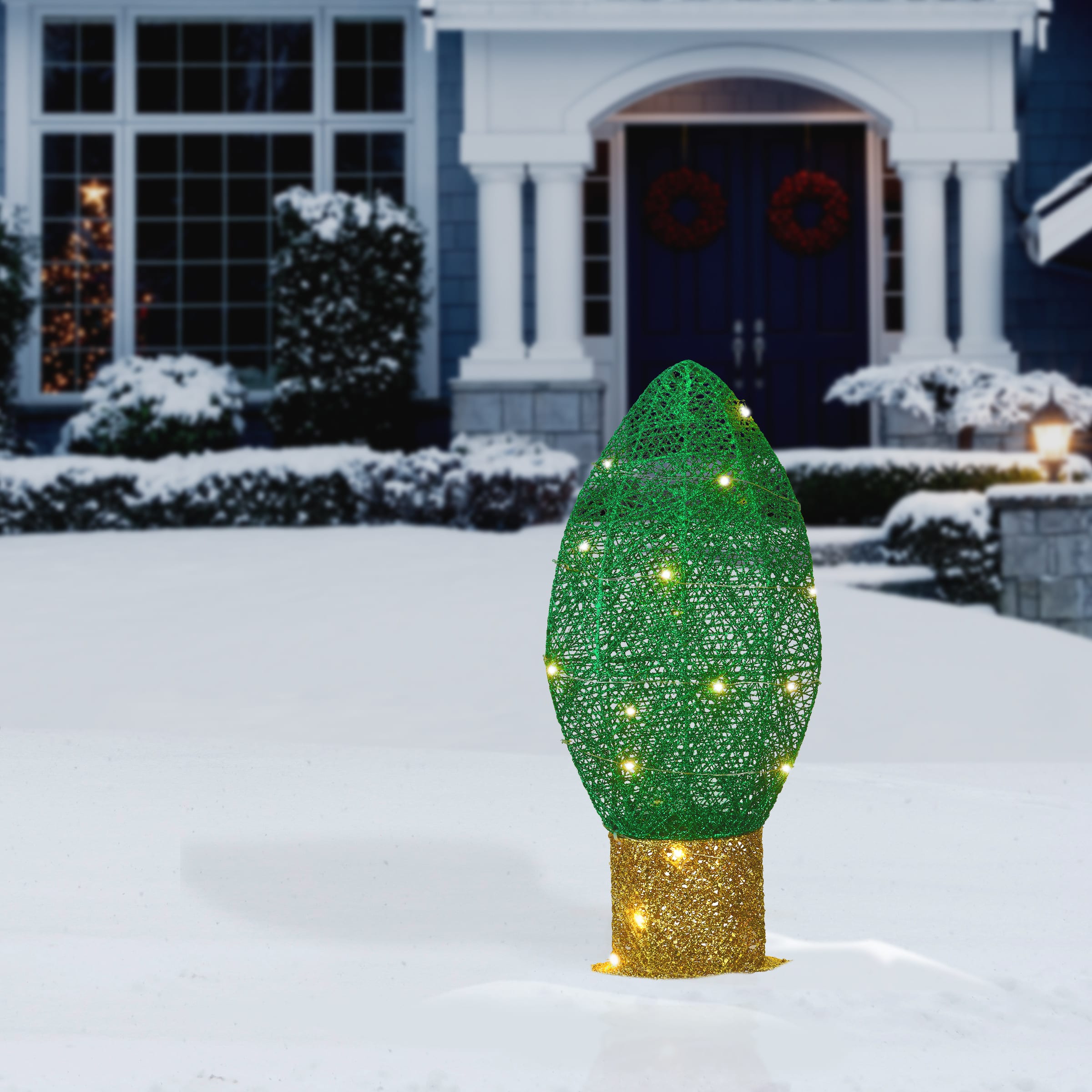 20&#x22; Pre-Lit Green Christmas Light Bulb Decoration