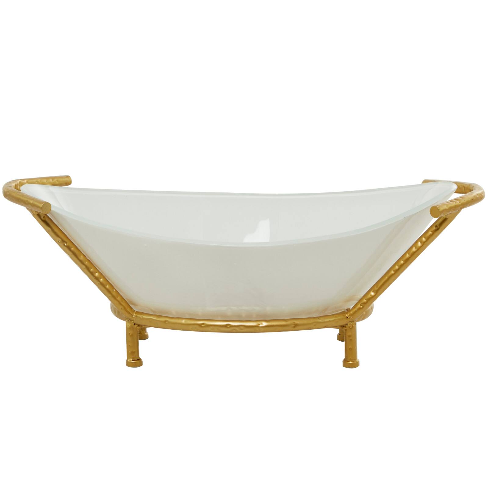 CosmoLiving by Cosmopolitan 25&#x22; White Glass Kitchen Serving Bowl with Gold Metal Stand