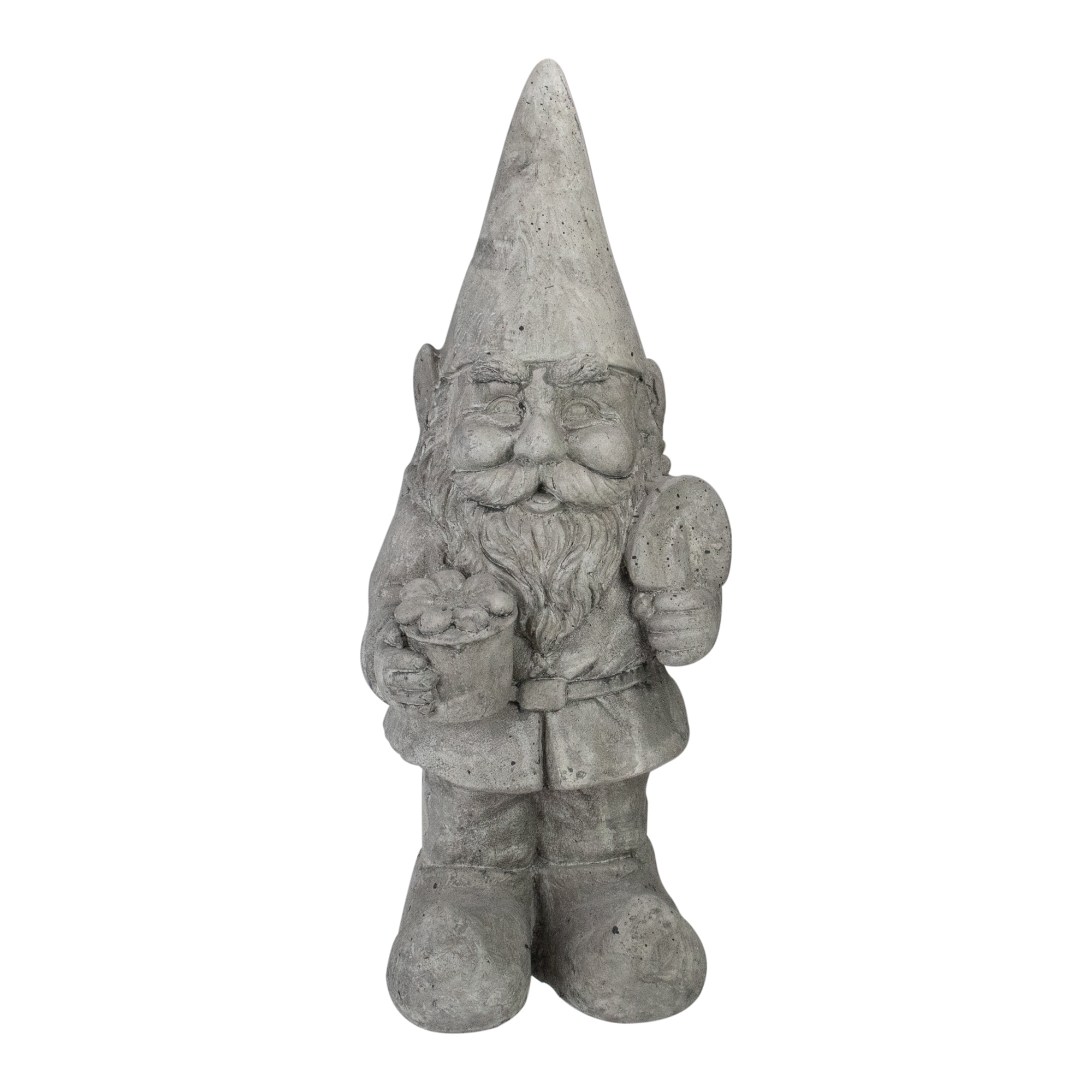 18.5" Gray Gardener Gnome Outside Statue