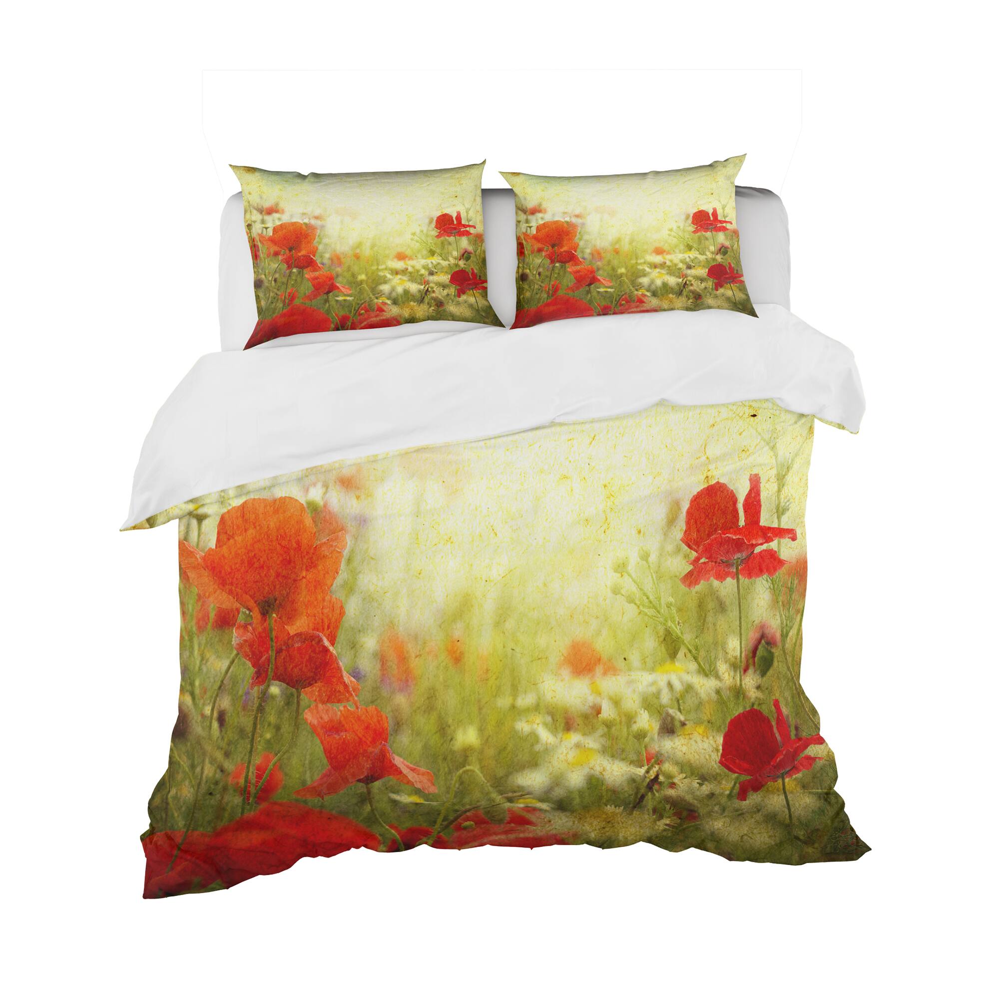 Designart &#x27;Grunge Background with Red Poppies&#x27; Country Bedding Set - Duvet Cover &#x26; Shams