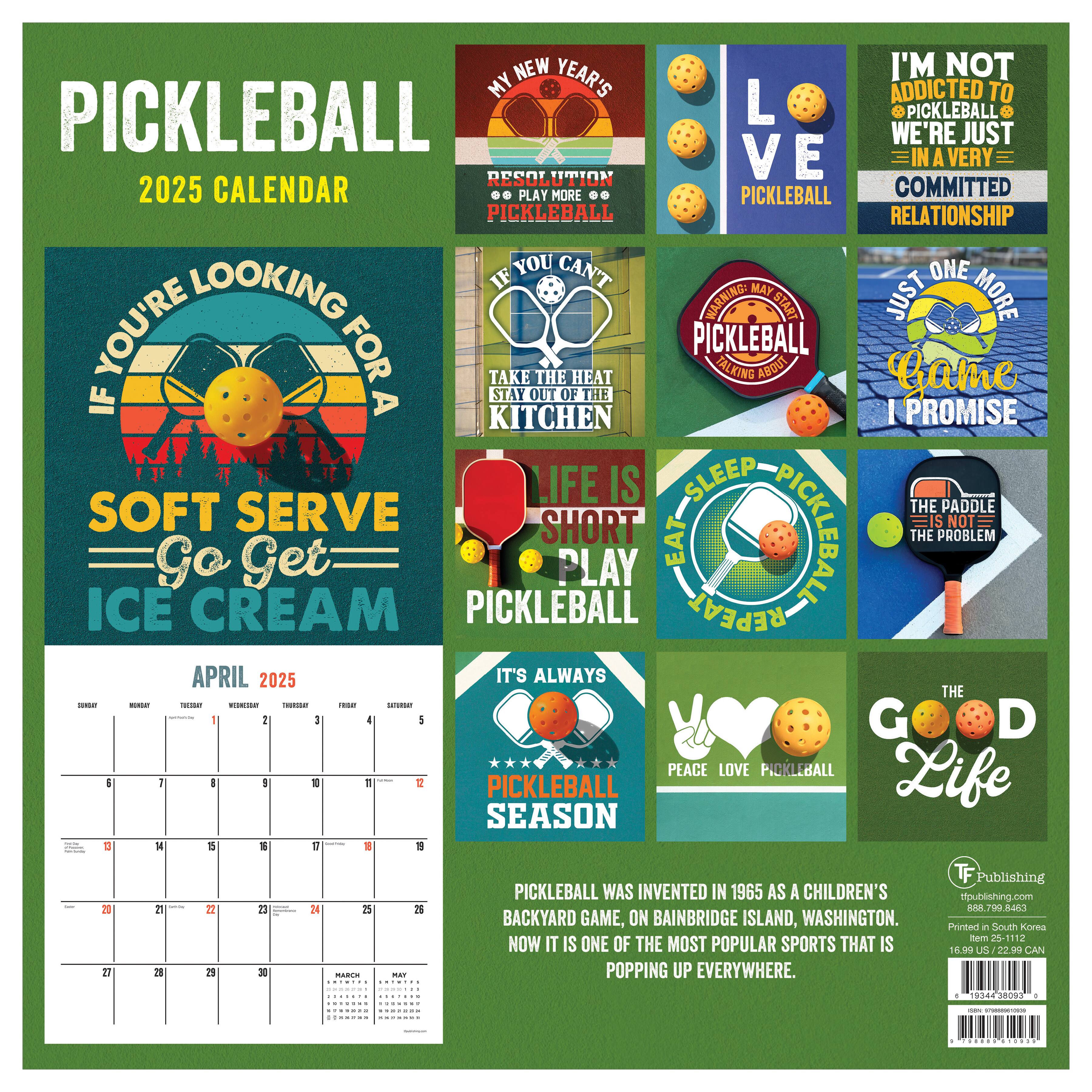 TF Publishing 2025 Pickleball Is Life Wall Calendar