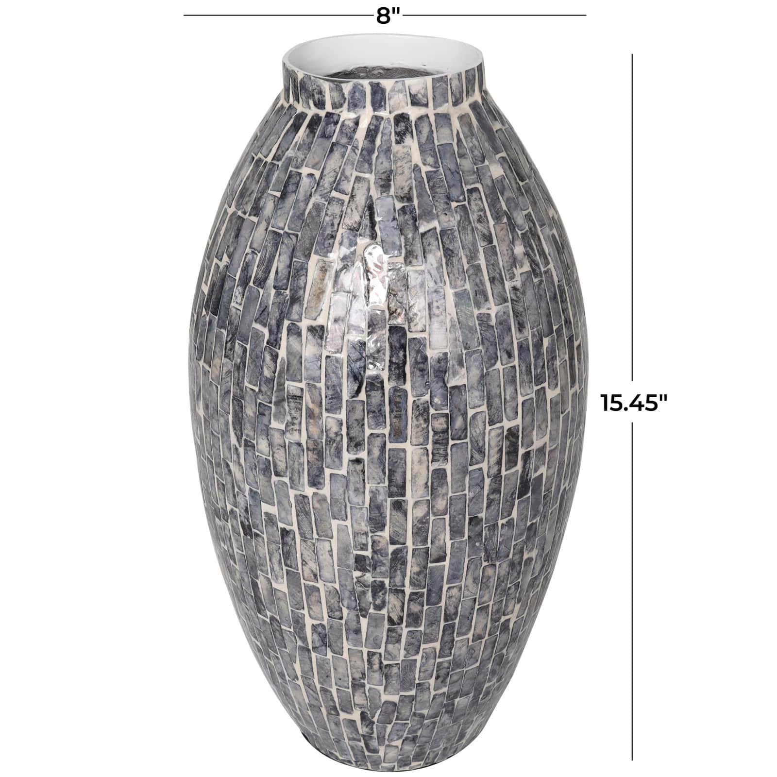 15" Gray Mother of Pearl Handmade Mosaic Inspired Vase
