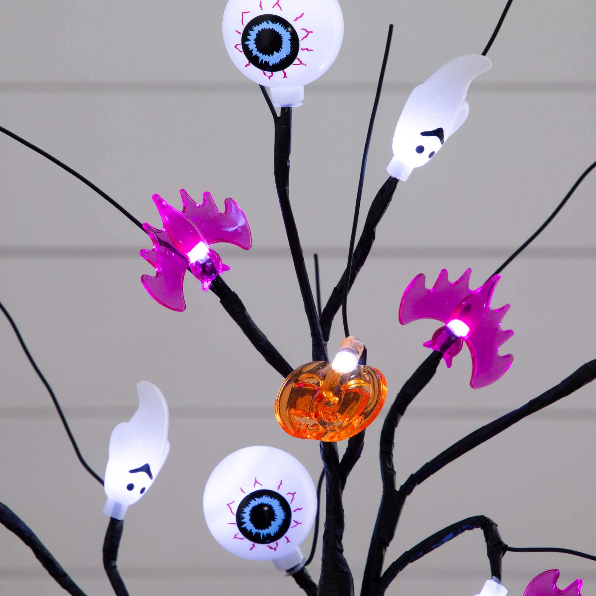 2ft. Pre-Lit Artificial Halloween Eyeballs, Ghosts, Bats &#x26; Pumpkins 24 LED Lighted Ornament Tree