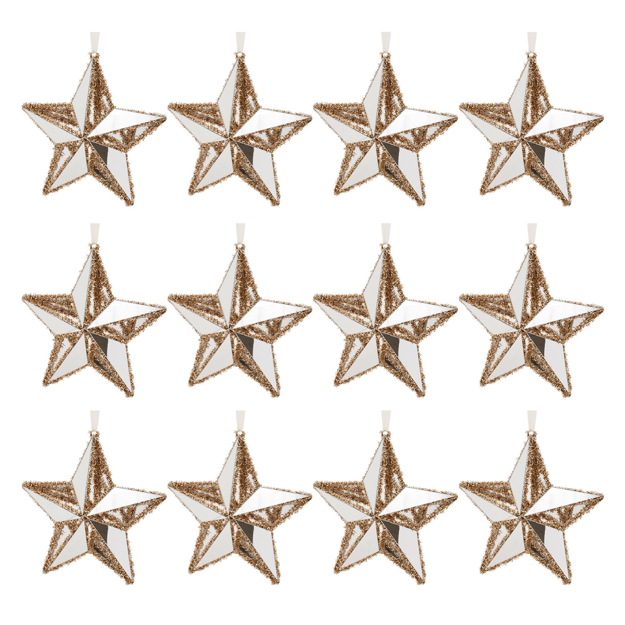 8.5&#x22; Gold Tinsel Star Ornaments, 12ct.