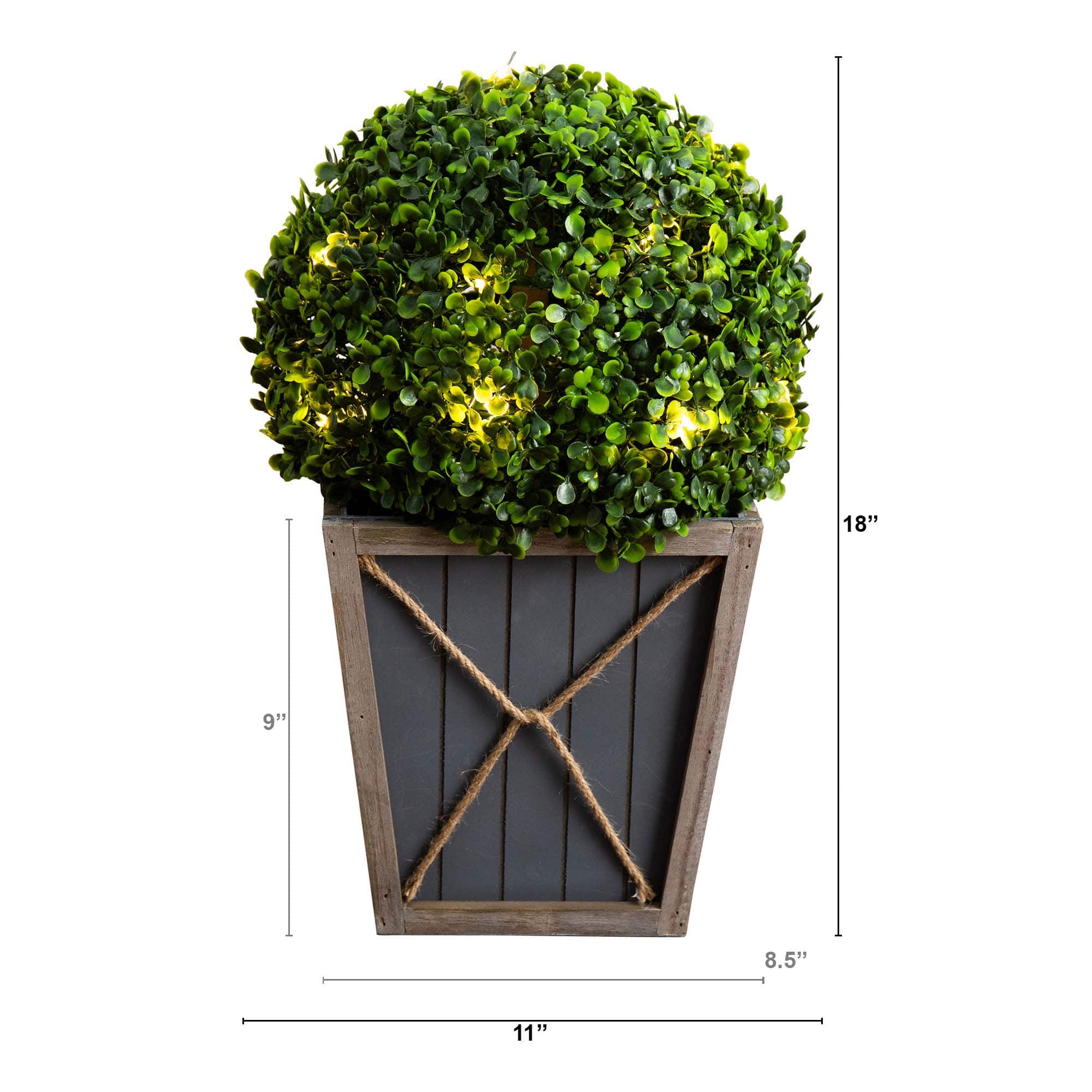 18" LED UV Resistant Boxwood Ball Topiary in Decorative Planter