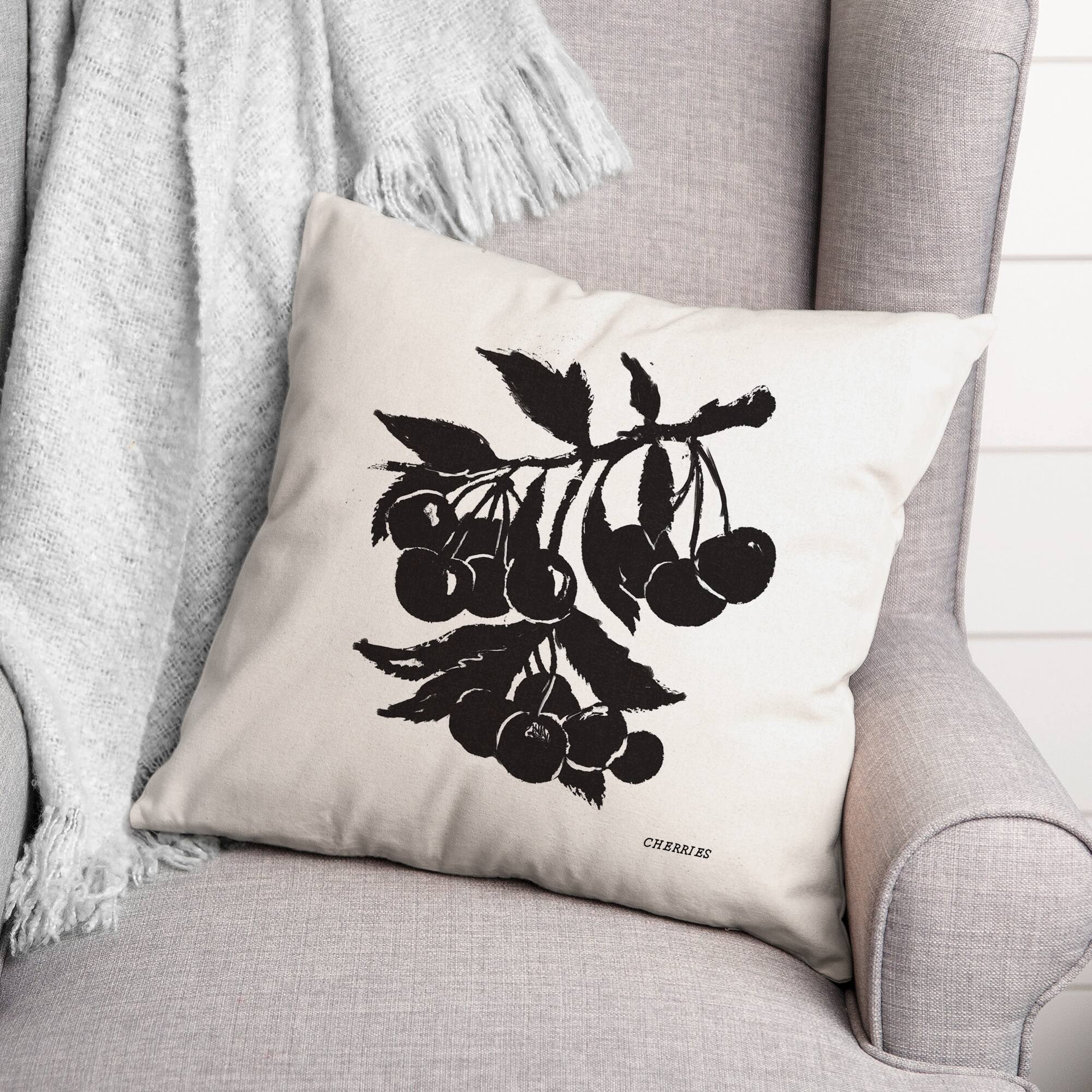 Block Print Cherries 18" x 18" Throw Pillow