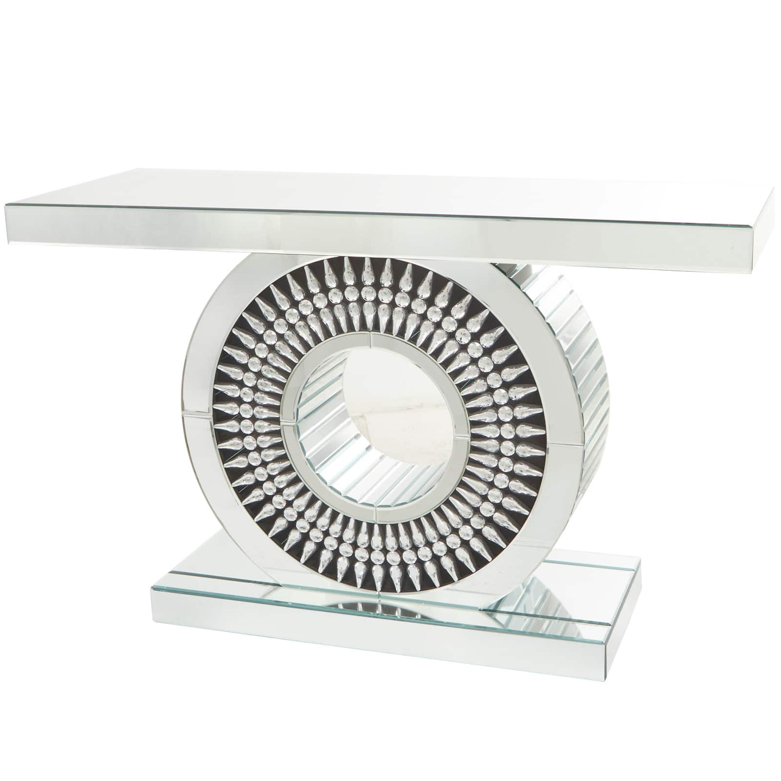 Silver Wood Mirrored Crystal Console Table 47" x 16" x 30"