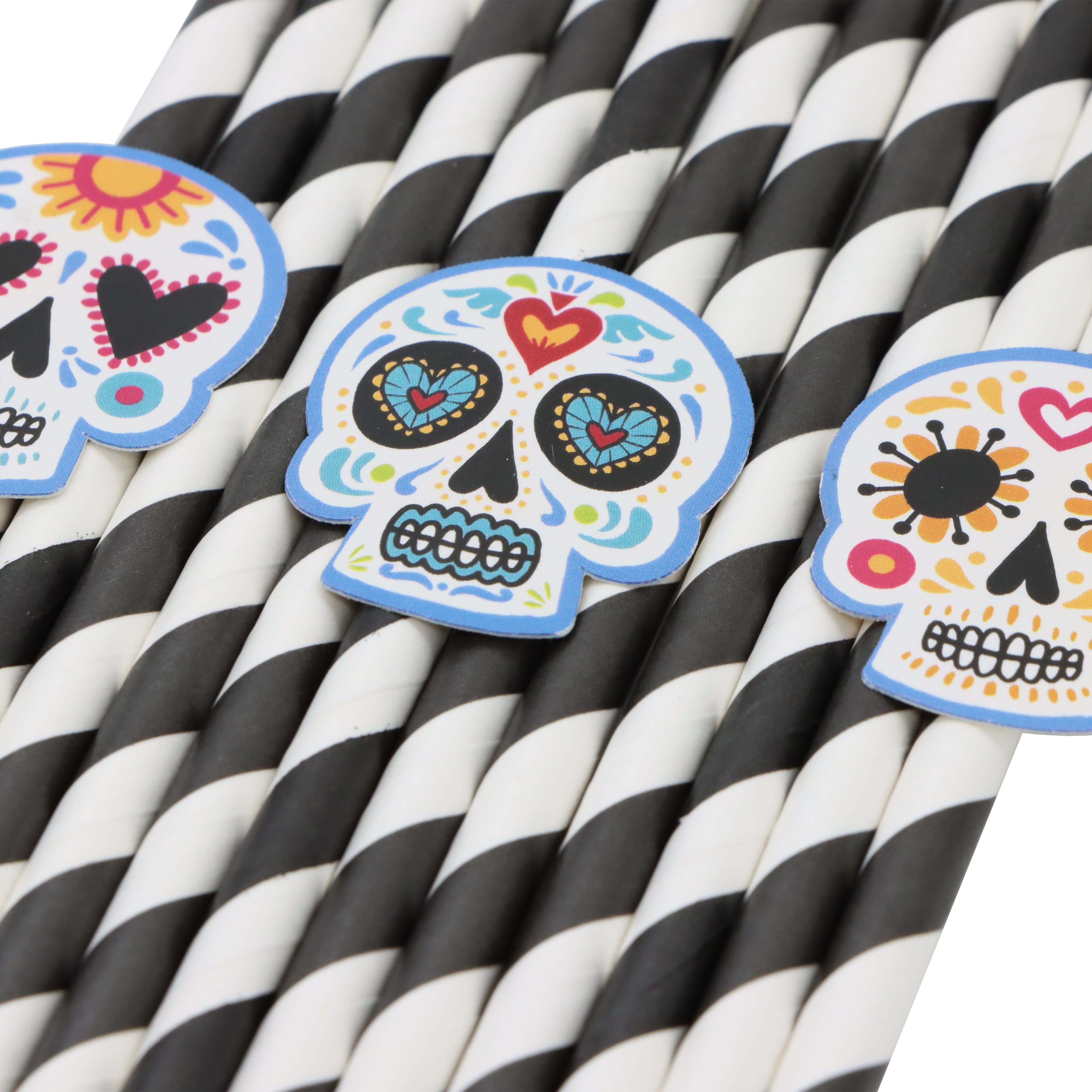 7.5" Black & White Day of the Dead Paper Straws, 12ct. by Ashland®