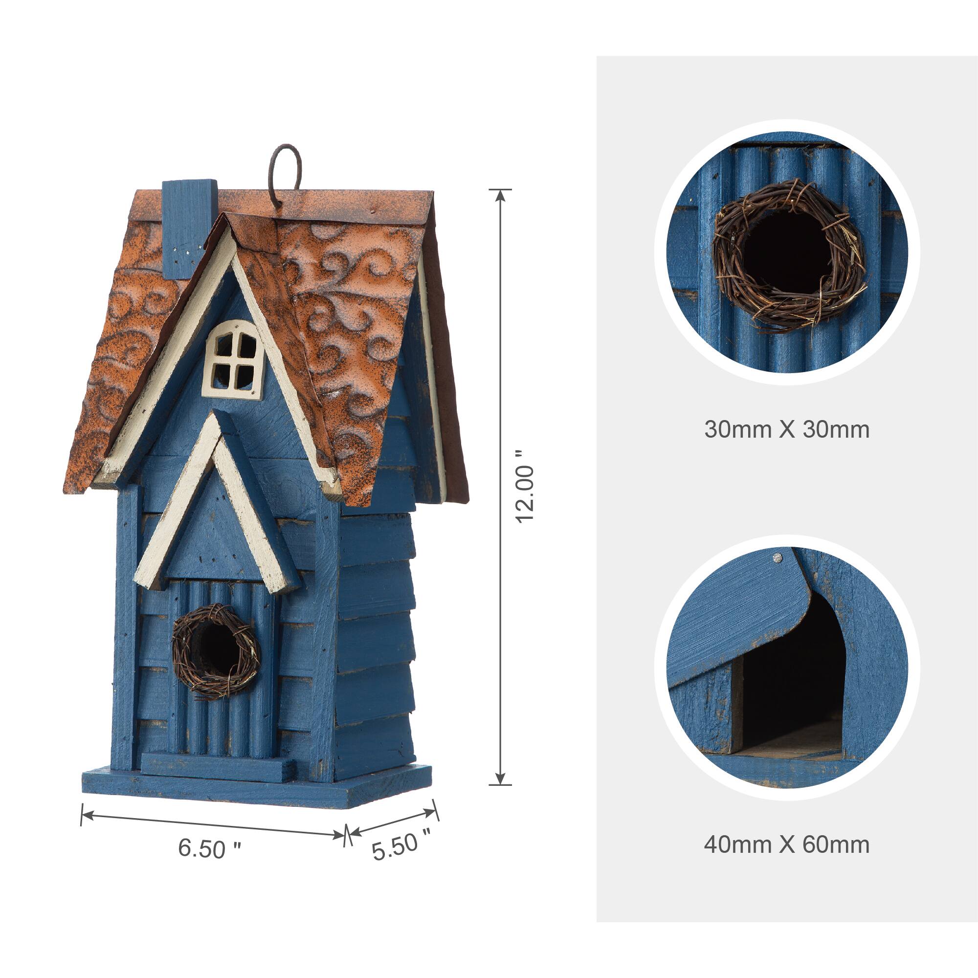 Glitzhome&#xAE; 12&#x22; Retro Blue Distressed Cottage Birdhouse