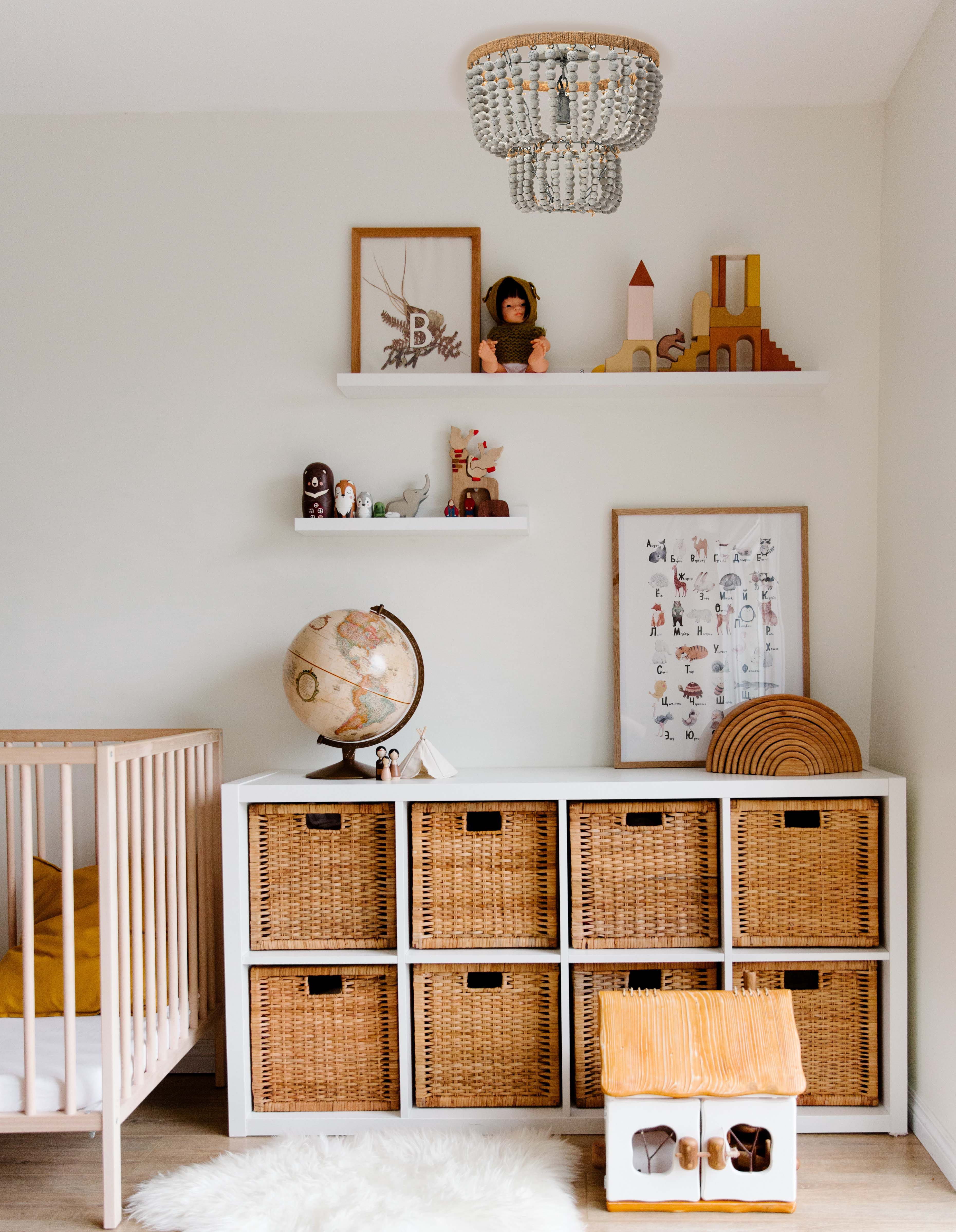 Gray Wood Bead &#x26; Metal Semi-Flush Light