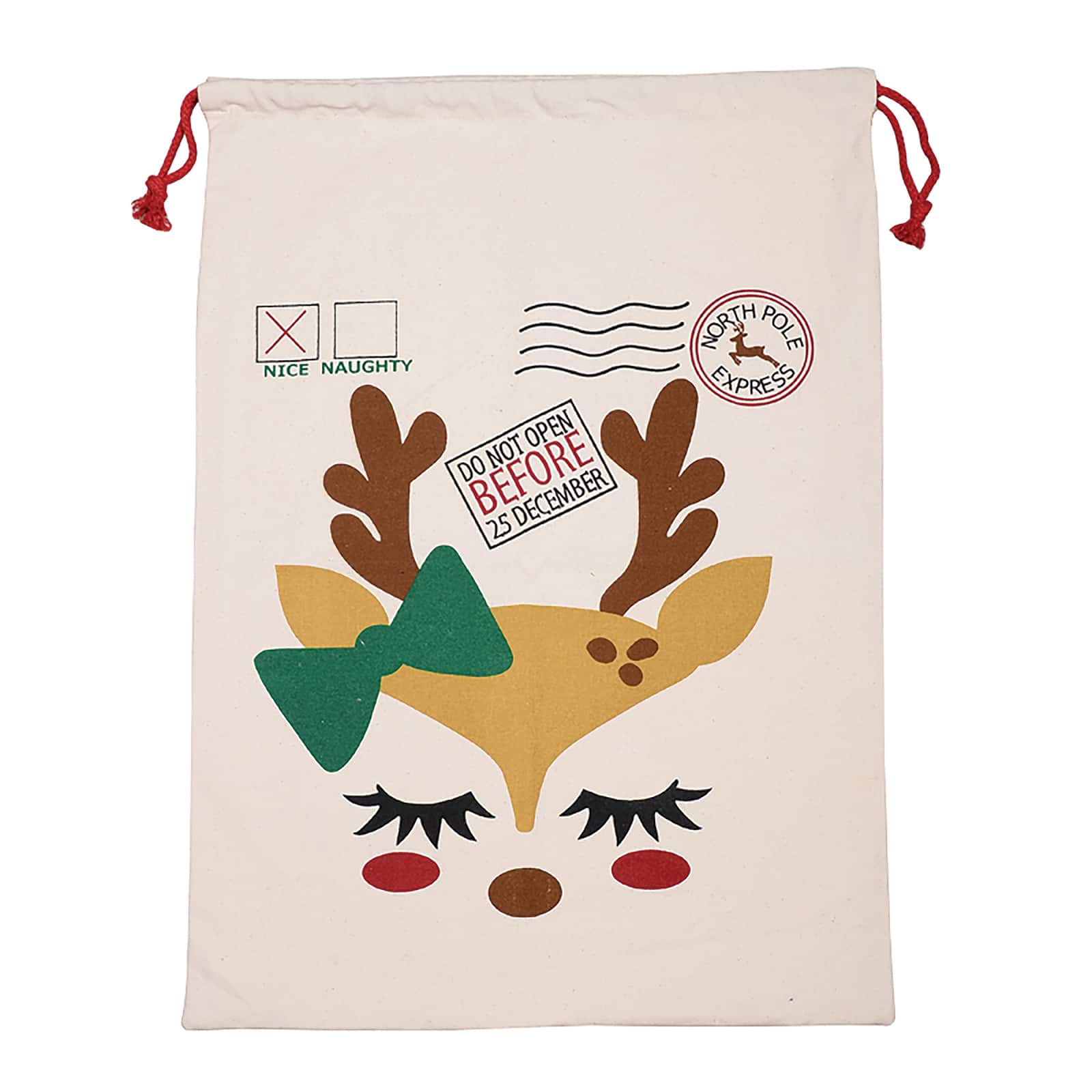 Personality Case&#x2122; 19&#x22; x 26&#x22; North Pole Express Nice Cotton Christmas Drawstring Bag
