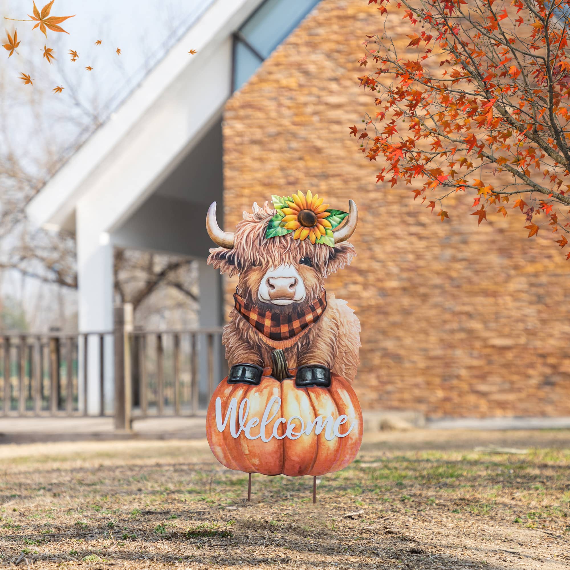 Glitzhome&#xAE; 29.75&#x22; Fall Highland Cow Yard Stake or Wall Decor