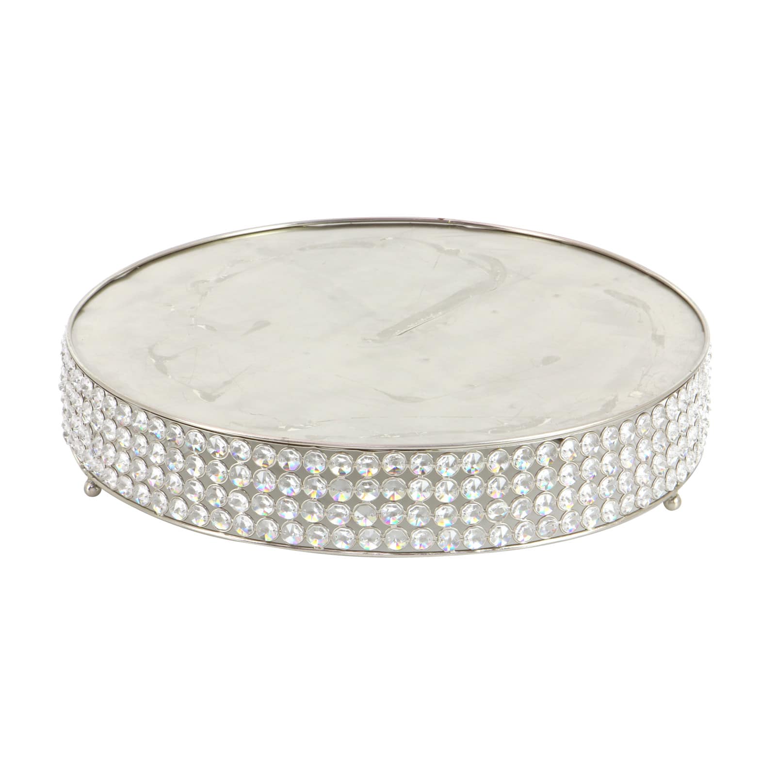 Glam Round Silver Metal and Glass Bead Cake Stand, Set of 3, 3&#x22;