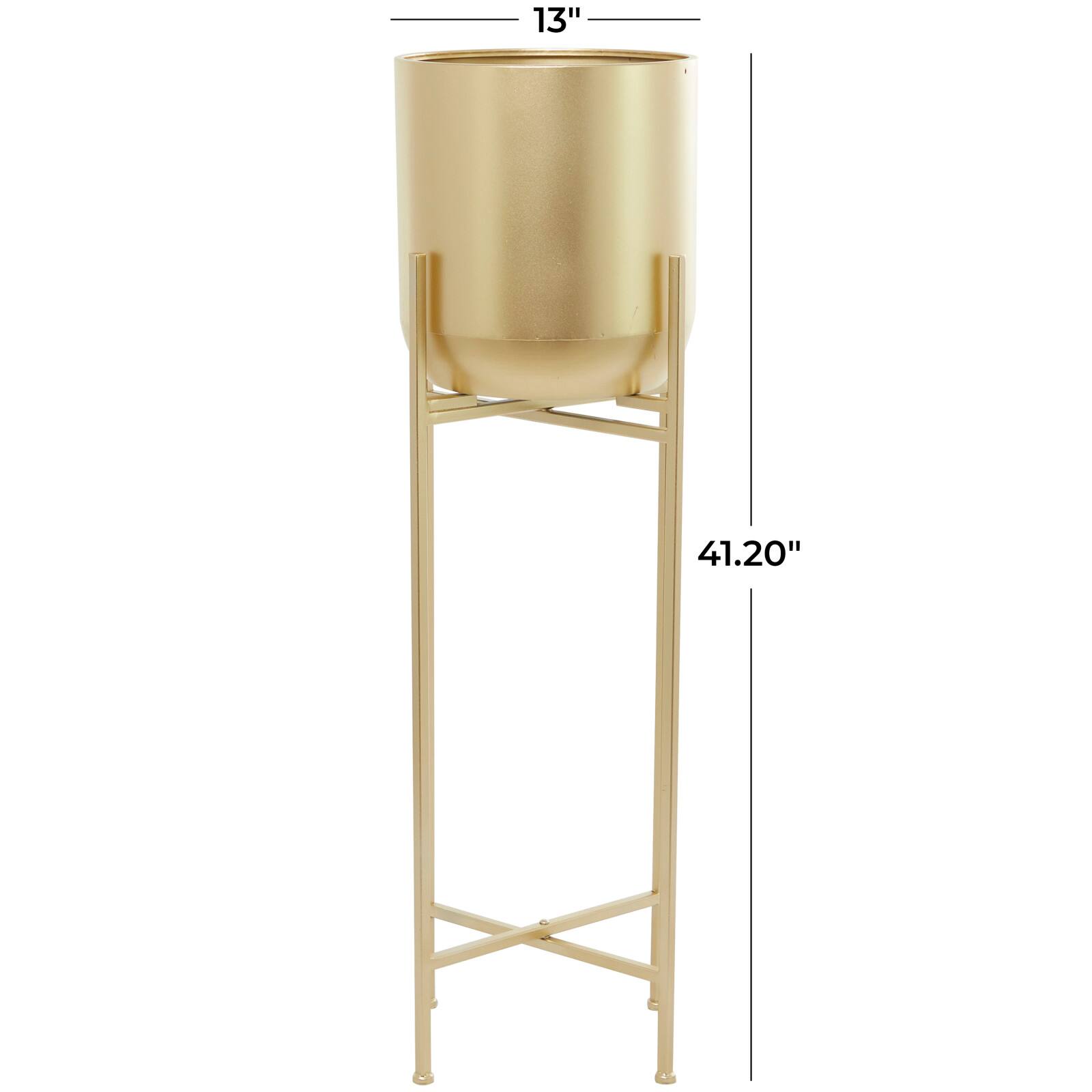 Gold Metal Modern Planter, 13" x 13" x 41"