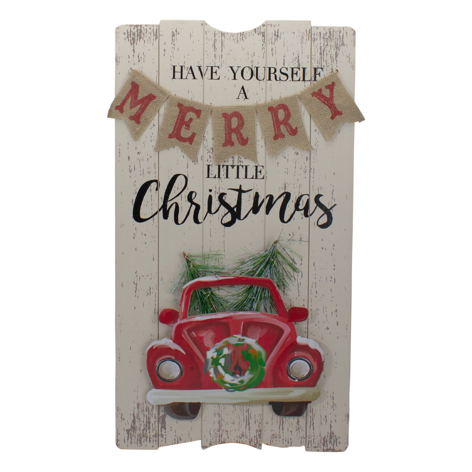 24" Lighted Merry Little Christmas Vintage Red Truck Wall Sign