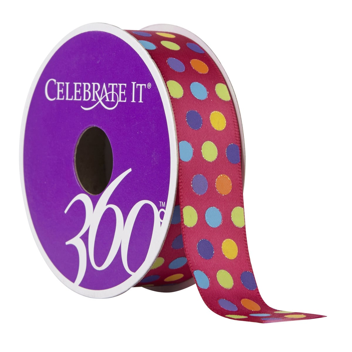 12 Pack: 7/8" Satin Glitter Polka Dots Ribbon by Celebrate It® 360°™