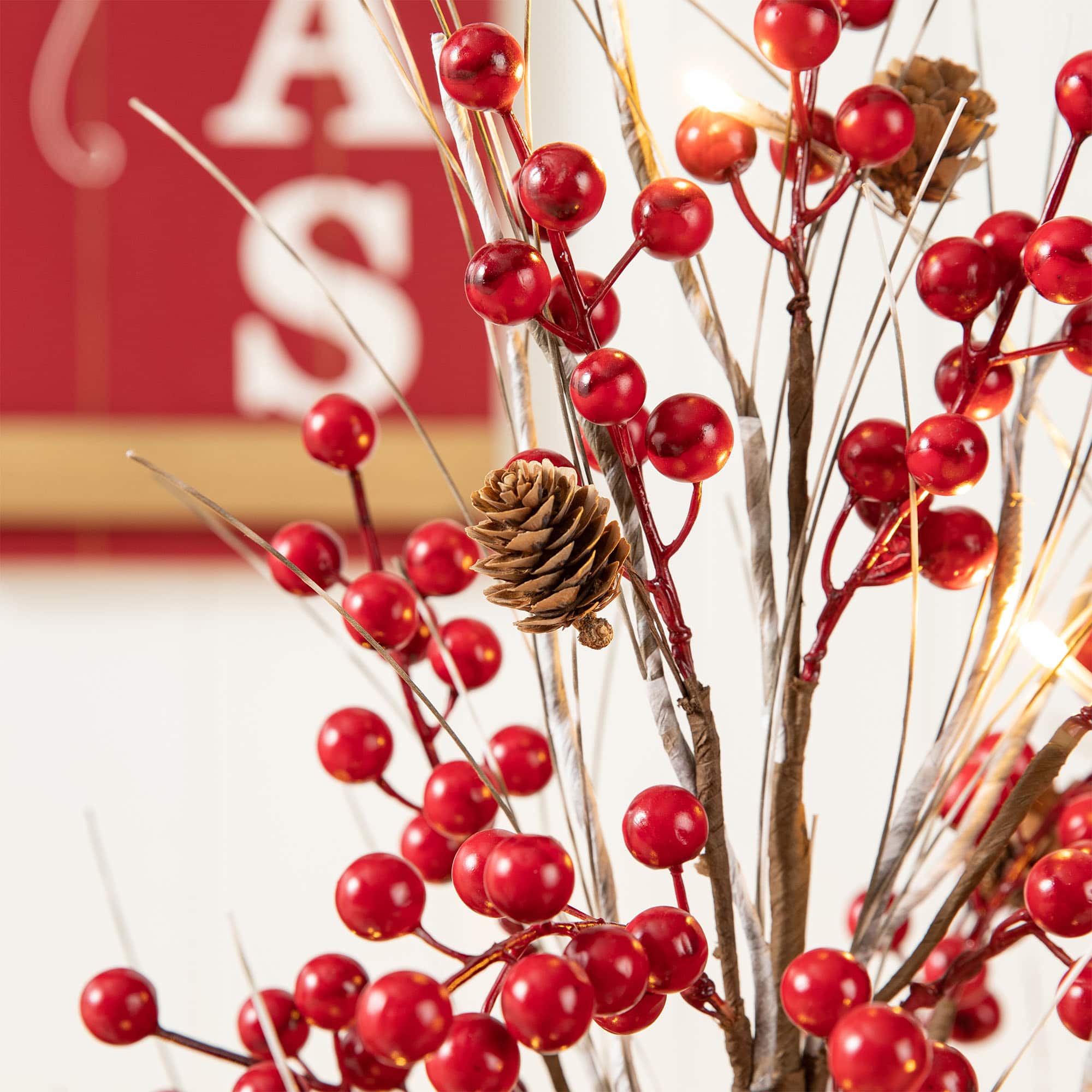 3ft. Pre-Lit Berry &#x26; Pinecone Artificial Urn Christmas Porch Tree, Warm White LED Lights