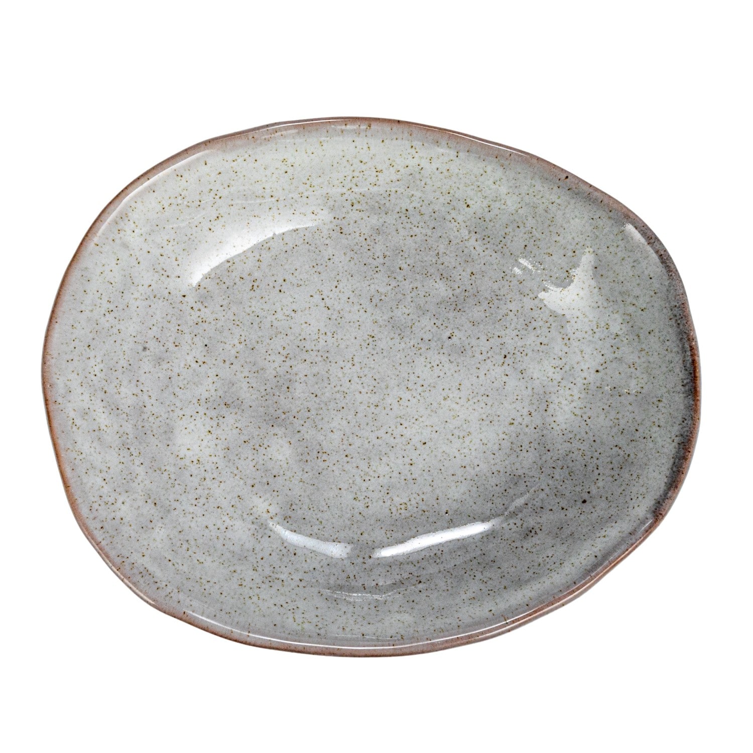 5&#x22; White Speckled Stoneware Organic Shaped Footed Dish