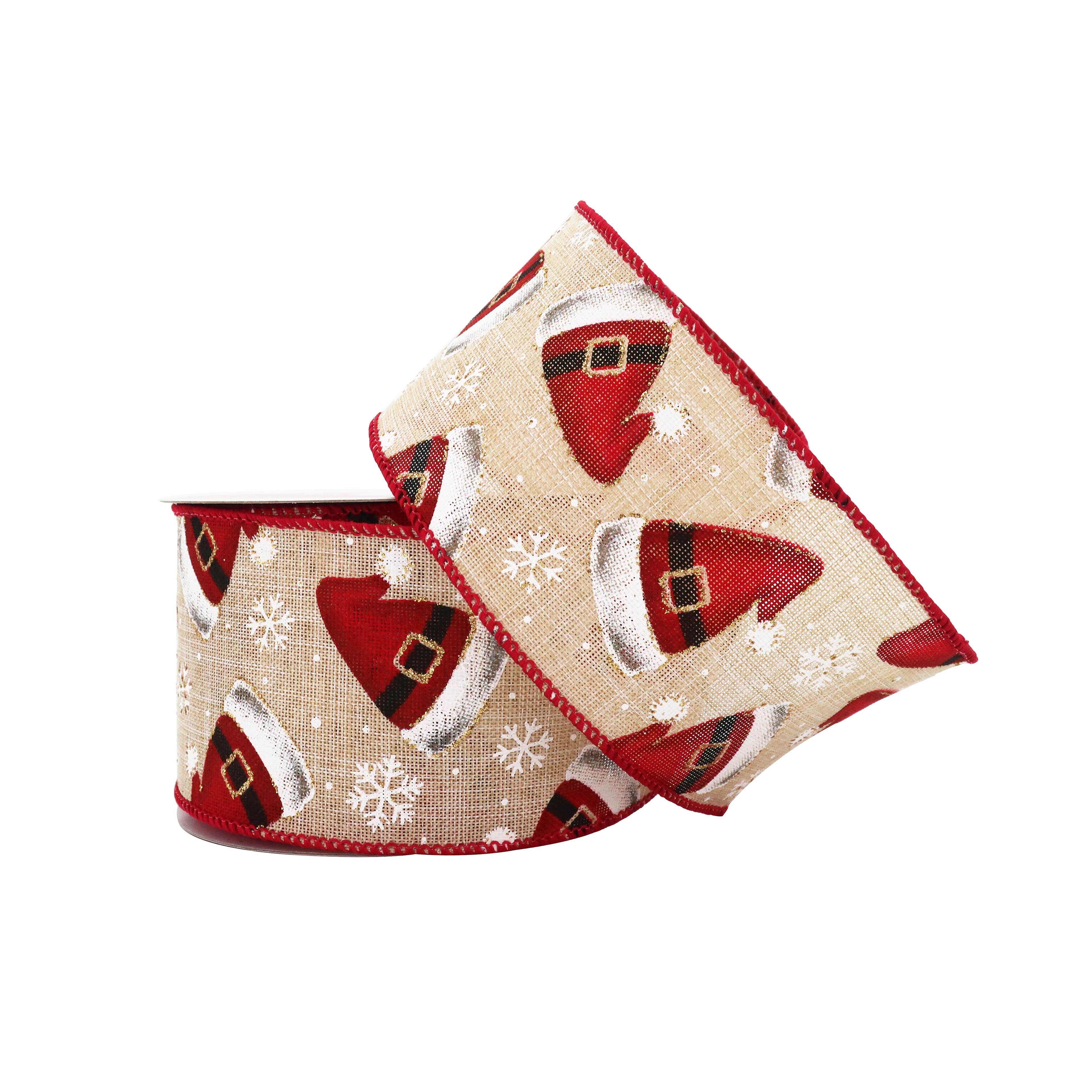 2.5&#x22; x 20ft. Wired Santa Hat Faux Linen Ribbon by Celebrate It&#xAE; Christmas