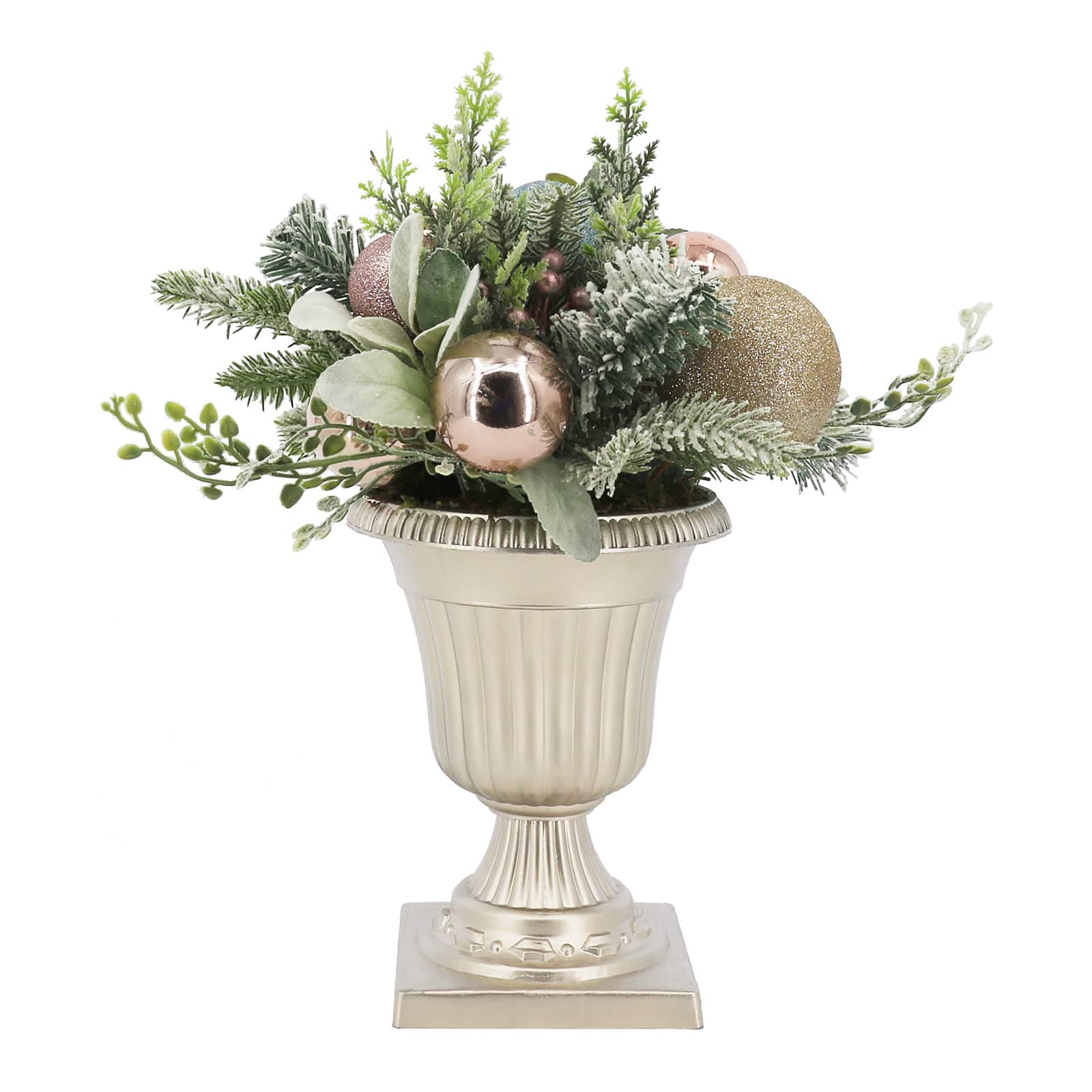 16&#x22; Pink, Gold, Blue &#x26; Green Christmas Floral Arrangement in Urn by Ashland&#xAE;