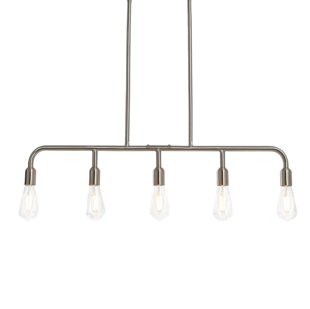 Hello Honey® Robert Stevenson Lighting Benson 36" Brushed Nickel 5-Light Exposed Bulb Metal Chandelier