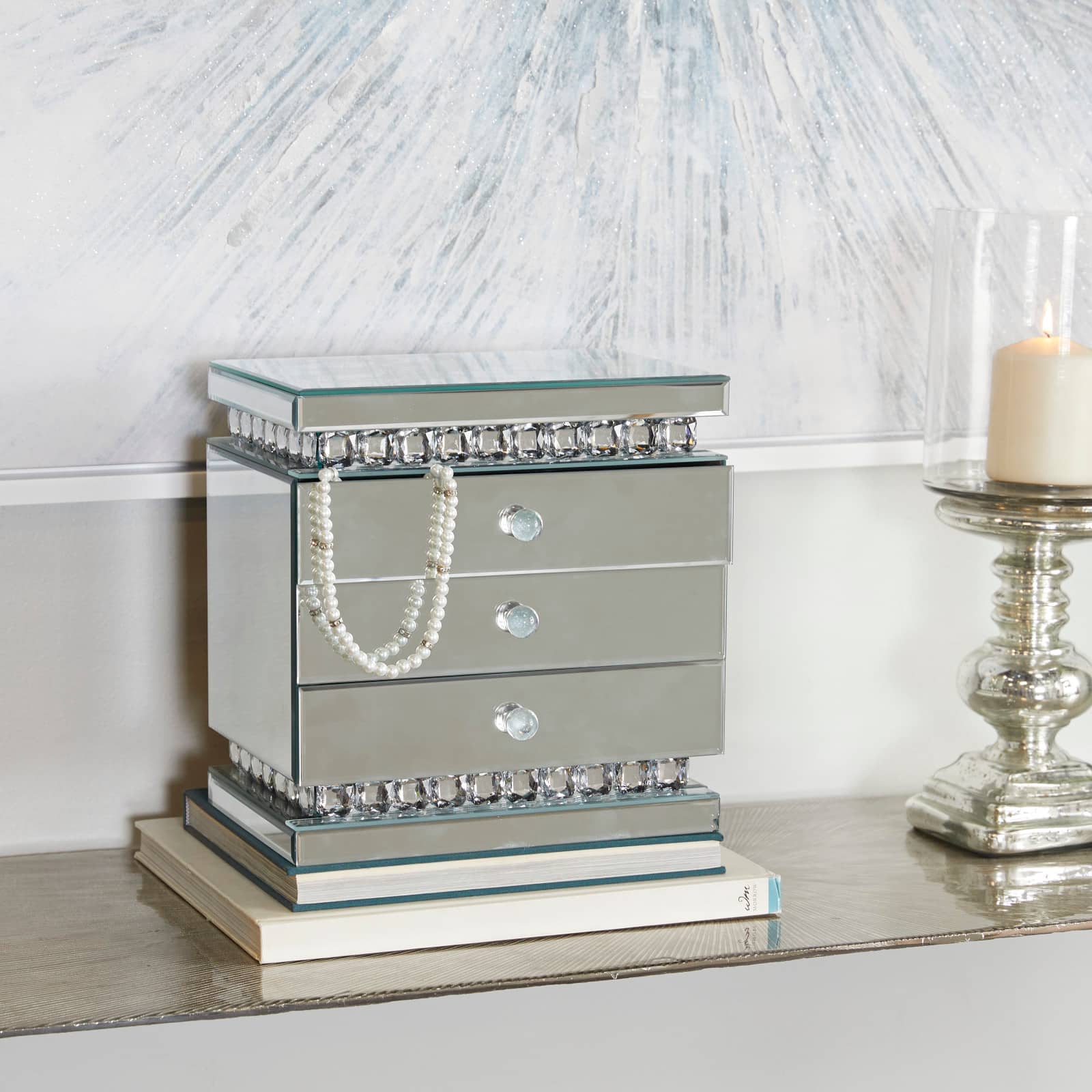 Silver Glam Jewelry Box, 11&#x22; x 8&#x22; x 11&#x22;