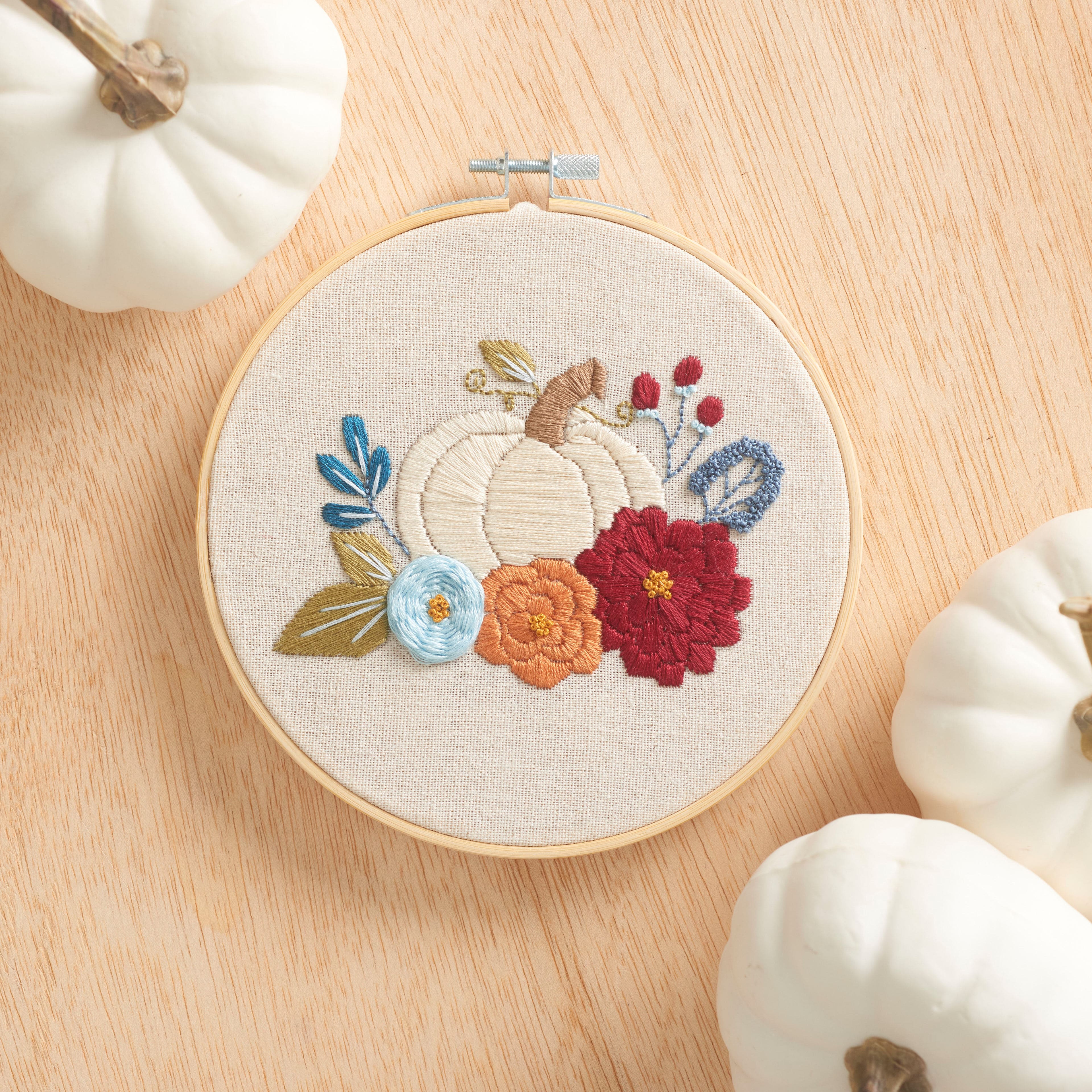 6 Pumpkin & Floral Stamped Design Embroidery Kit by Loops