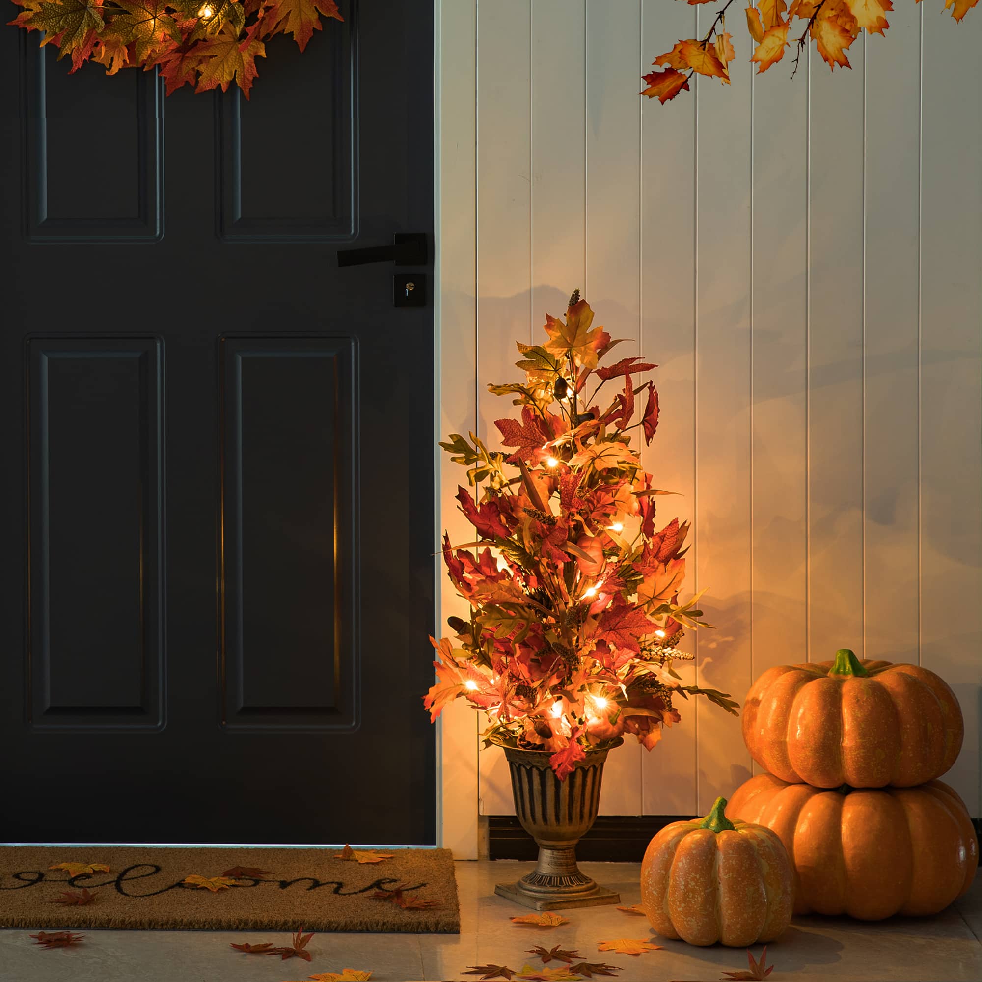 Glitzhome® 3ft. Fall Lighted Maple Leaves Tree in Urn with Timer