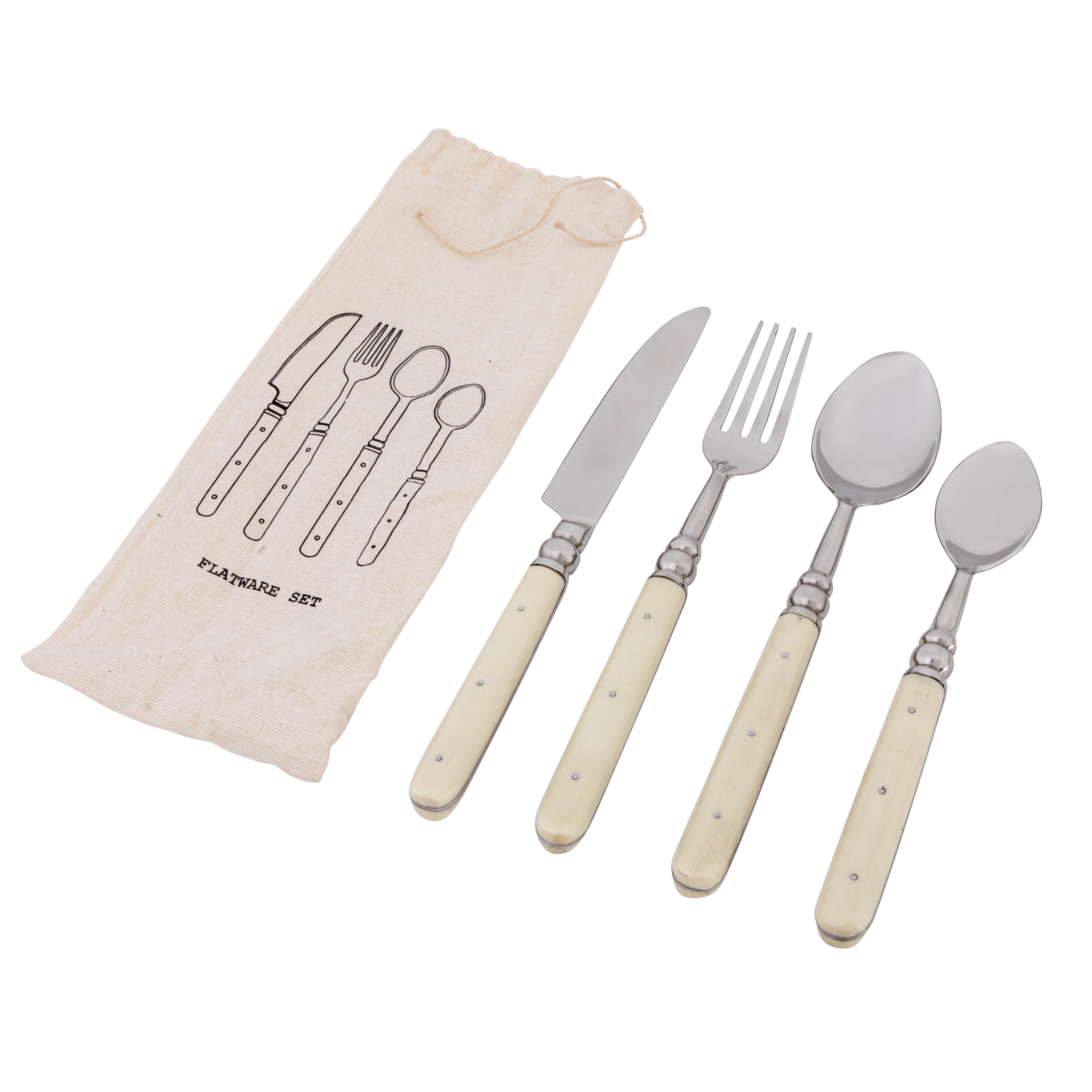 Hello Honey® Cream Farmhouse Stainless Steel Cutlery Set in Drawstring Bag