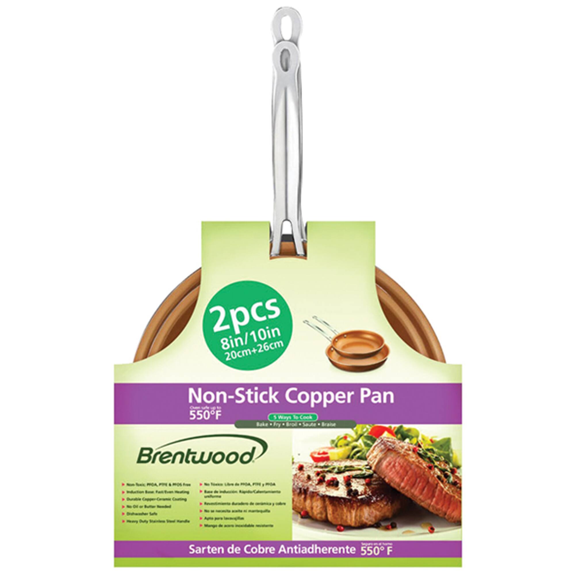 Brentwood 2-Piece Nonstick Induction-Compatible Copper Fry Pan Set