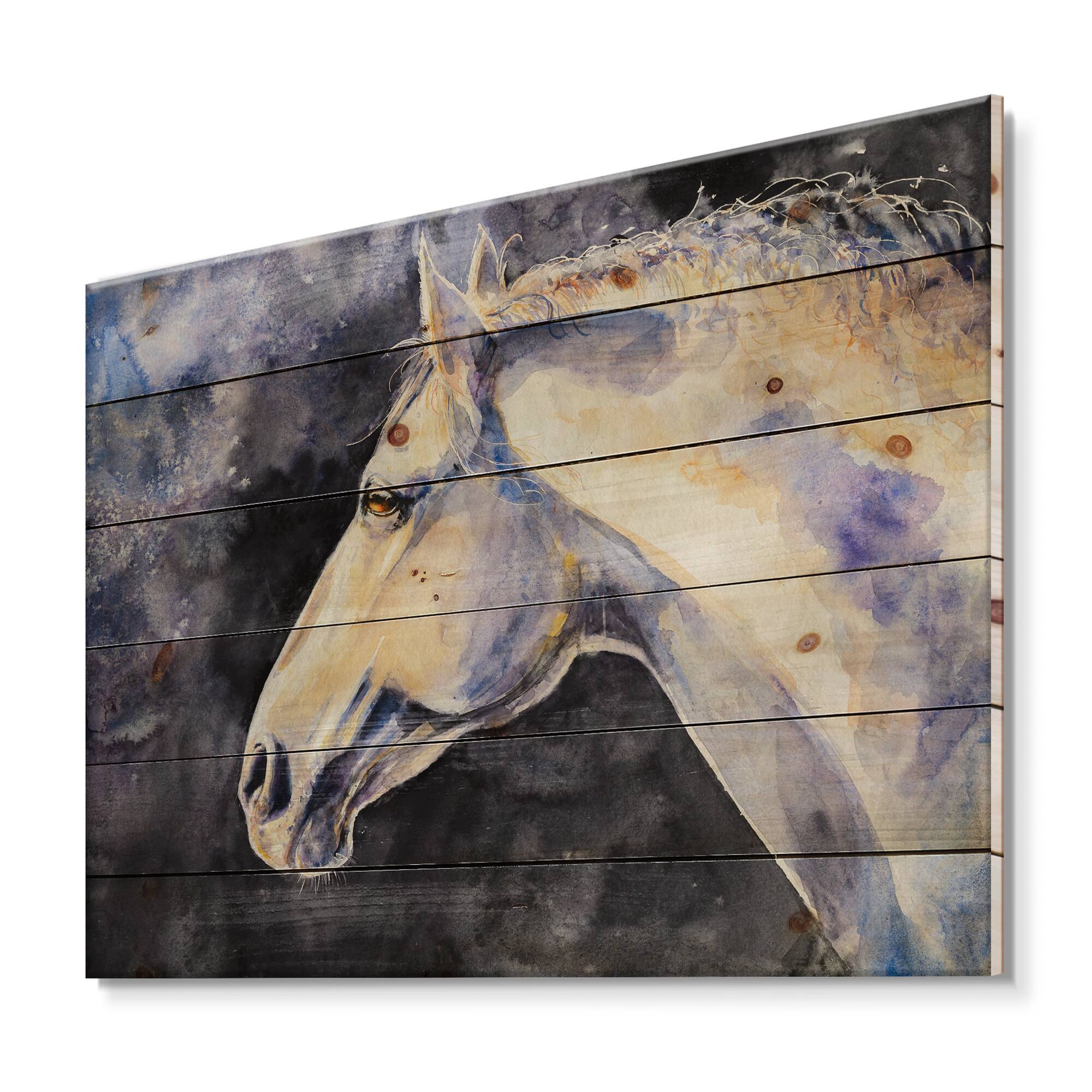 Designart - The Head of A Lipizzan Horse - Farmhouse Print on Natural Pine Wood