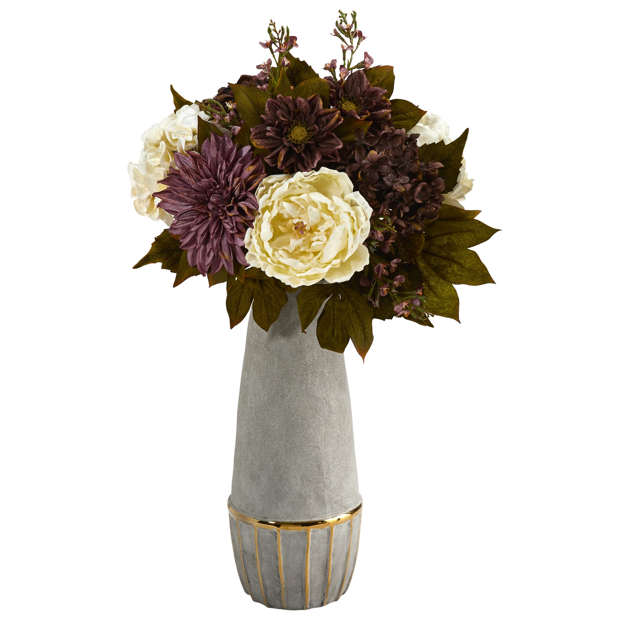 24" Peony, Hydrangea & Dahlia Arrangement in Stoneware Vase