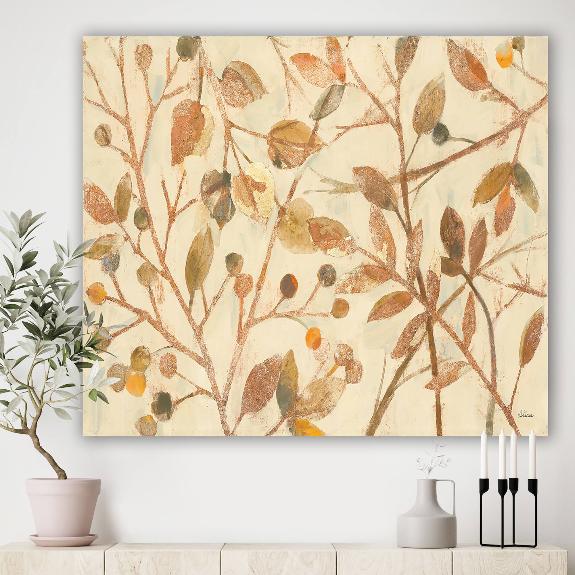 Designart - Copper Branches Composition - Lake House Premium Canvas Wall Art