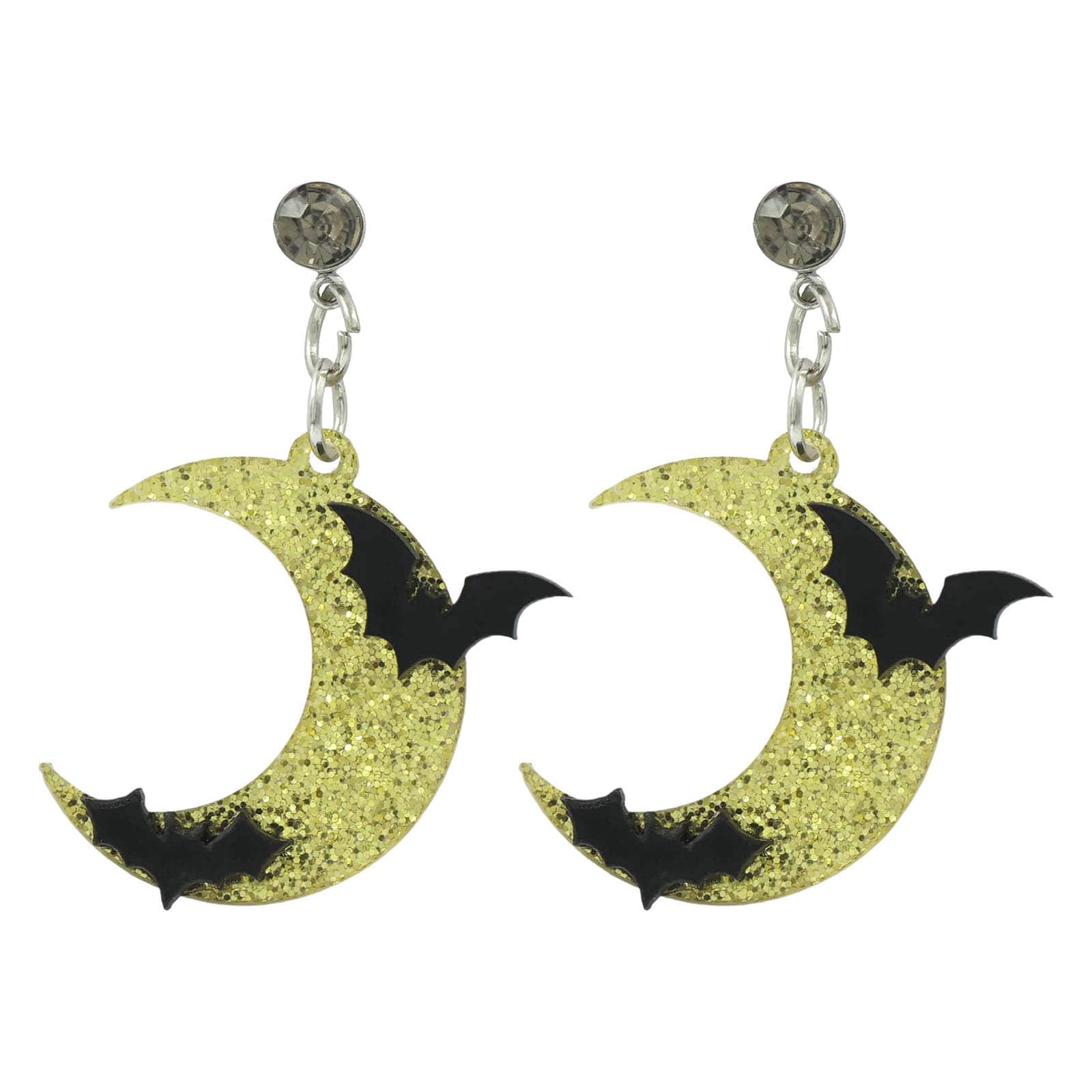 Gold Glitter Moon &#x26; Bat Earrings by Celebrate It&#x2122;