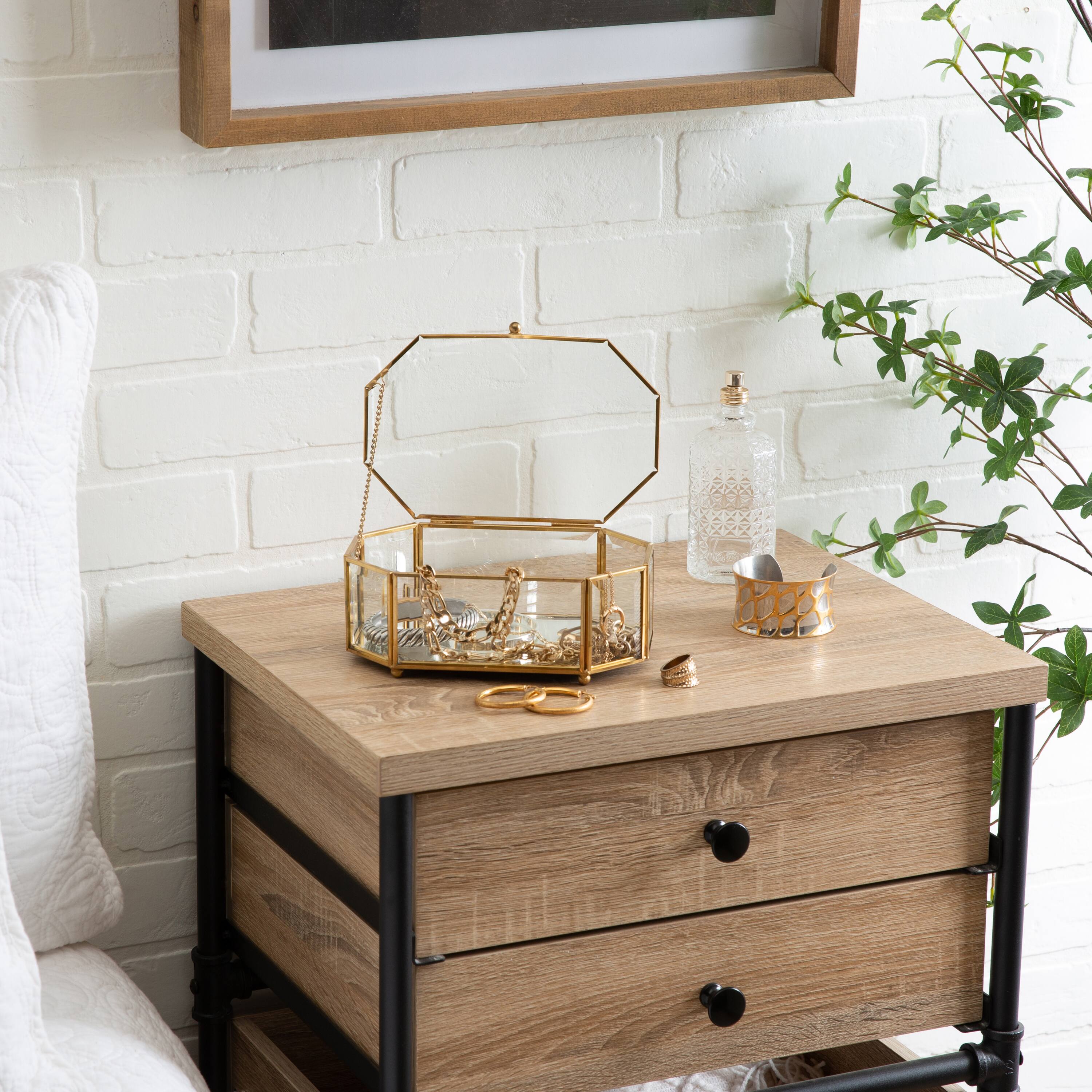 Home Details Large Gold Vintage Mirrored Bottom Octagonal Glass Keepsake Box