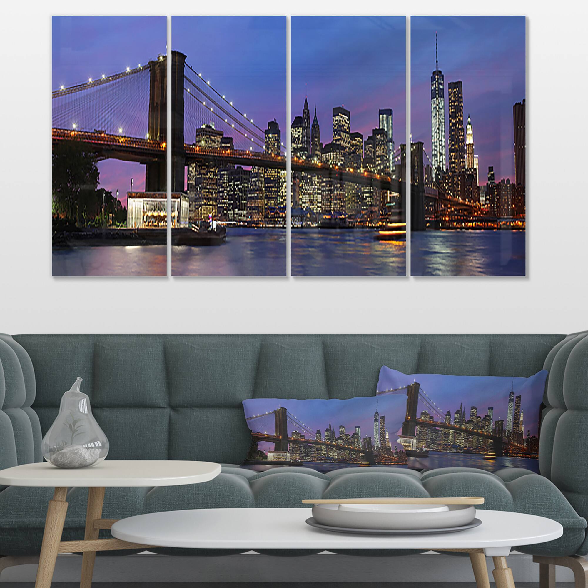 Designart - Brooklyn Bridge and Manhattan at sunset - Extra Large Canvas Art Print