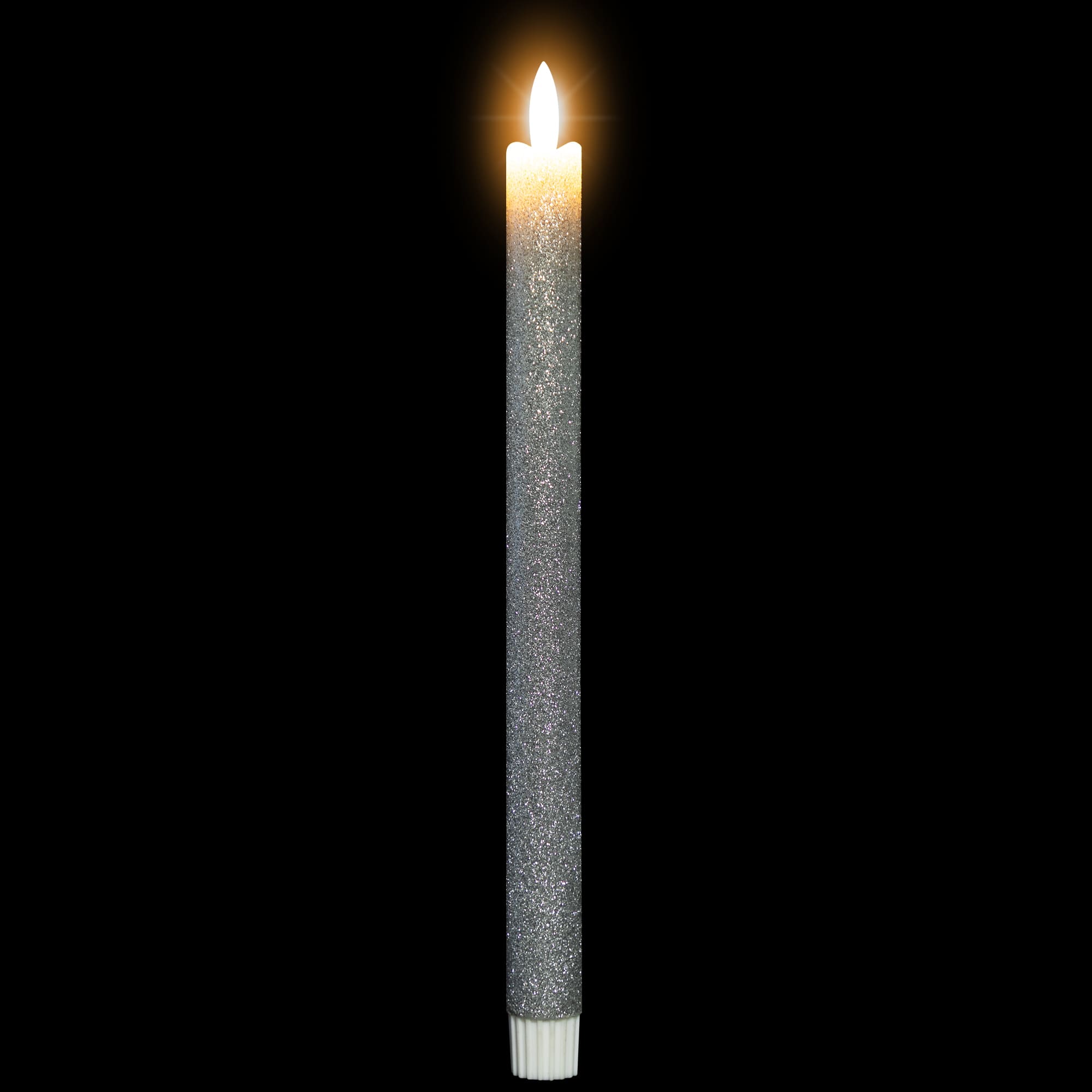 LED Flameless Flickering Taper Glittered Christmas Candles - 11" - Silver - Set 2