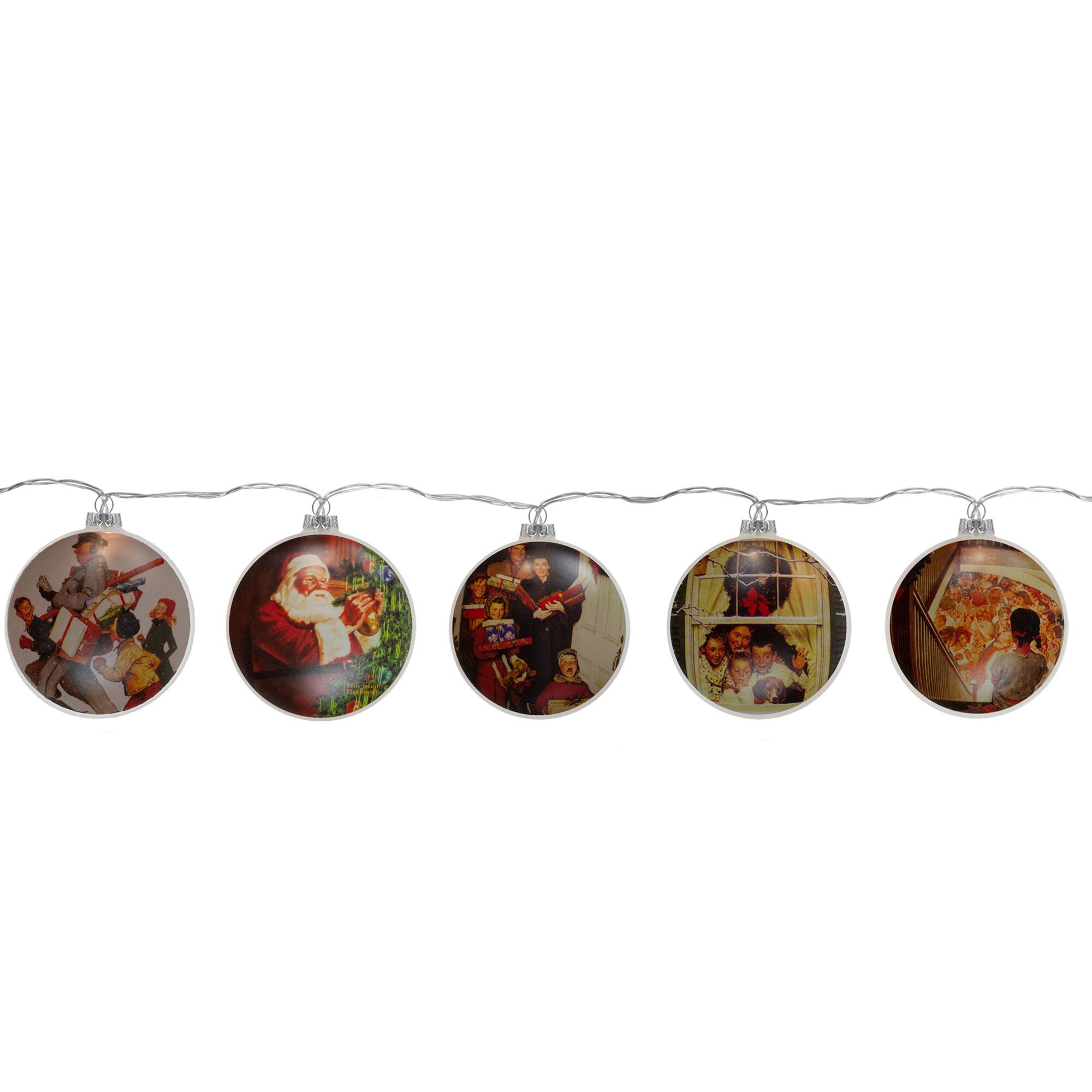 Norman Rockwell Glass Christmas Disc Lights Set, 5ct.