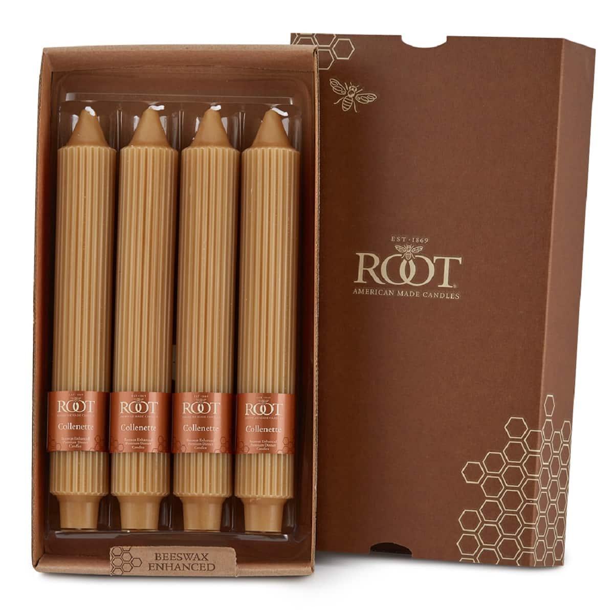 Root Candles 9" Unscented Grecian Collenette Taper Candles, 4ct.