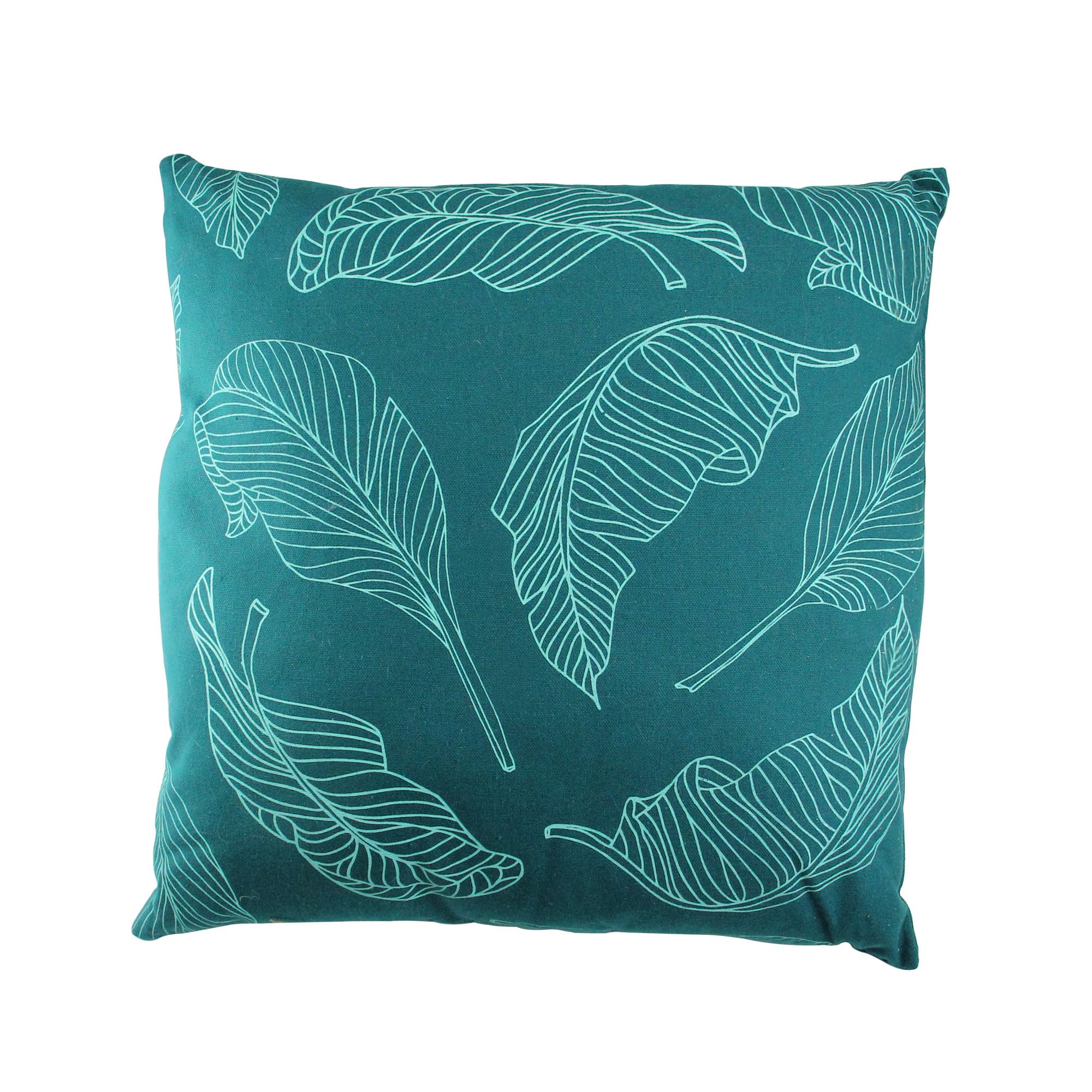 17" Teal Green Tropical Leaf Throw Pillow