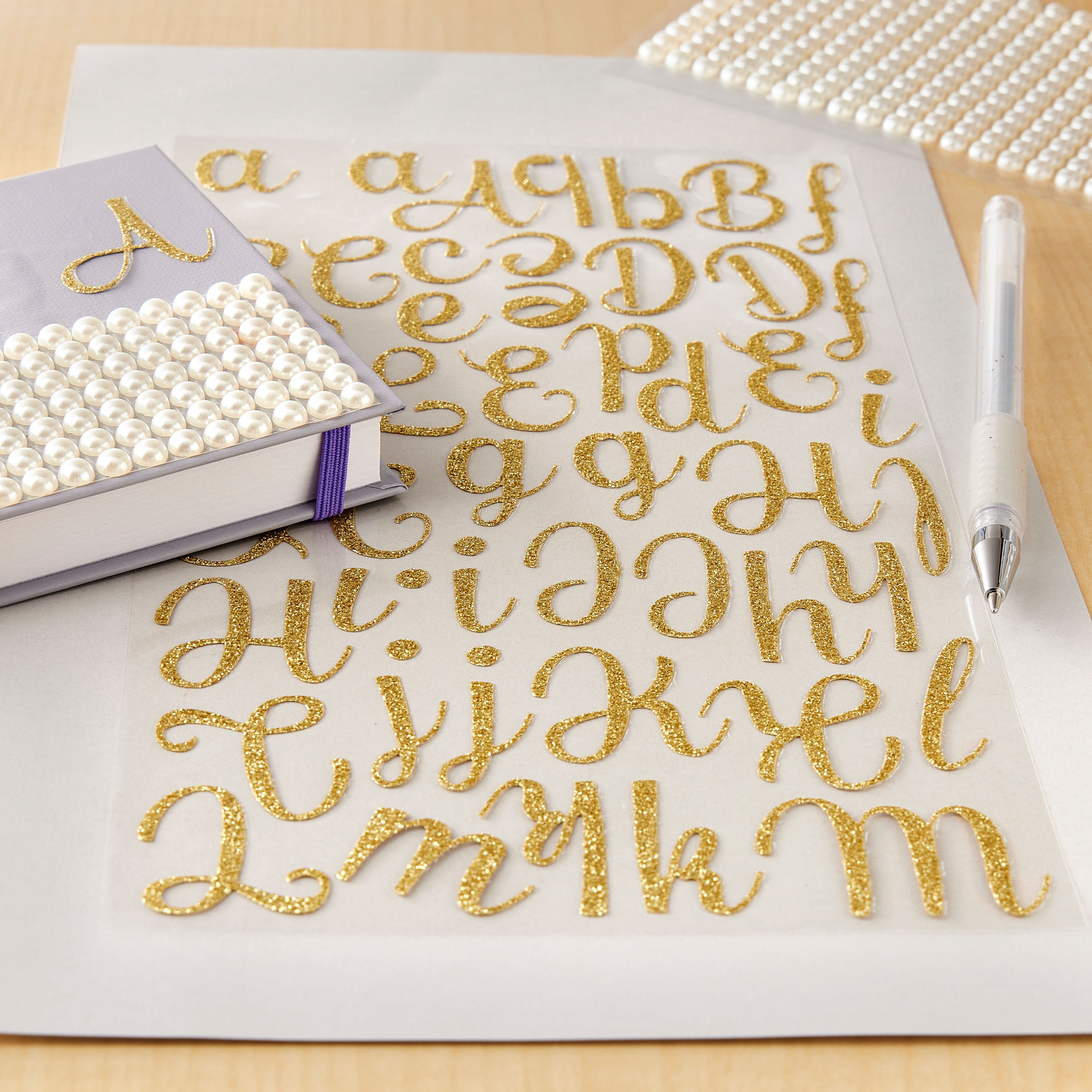 Recollections 100 Piece Gold Glitter Script Alphabet Stickers - Each