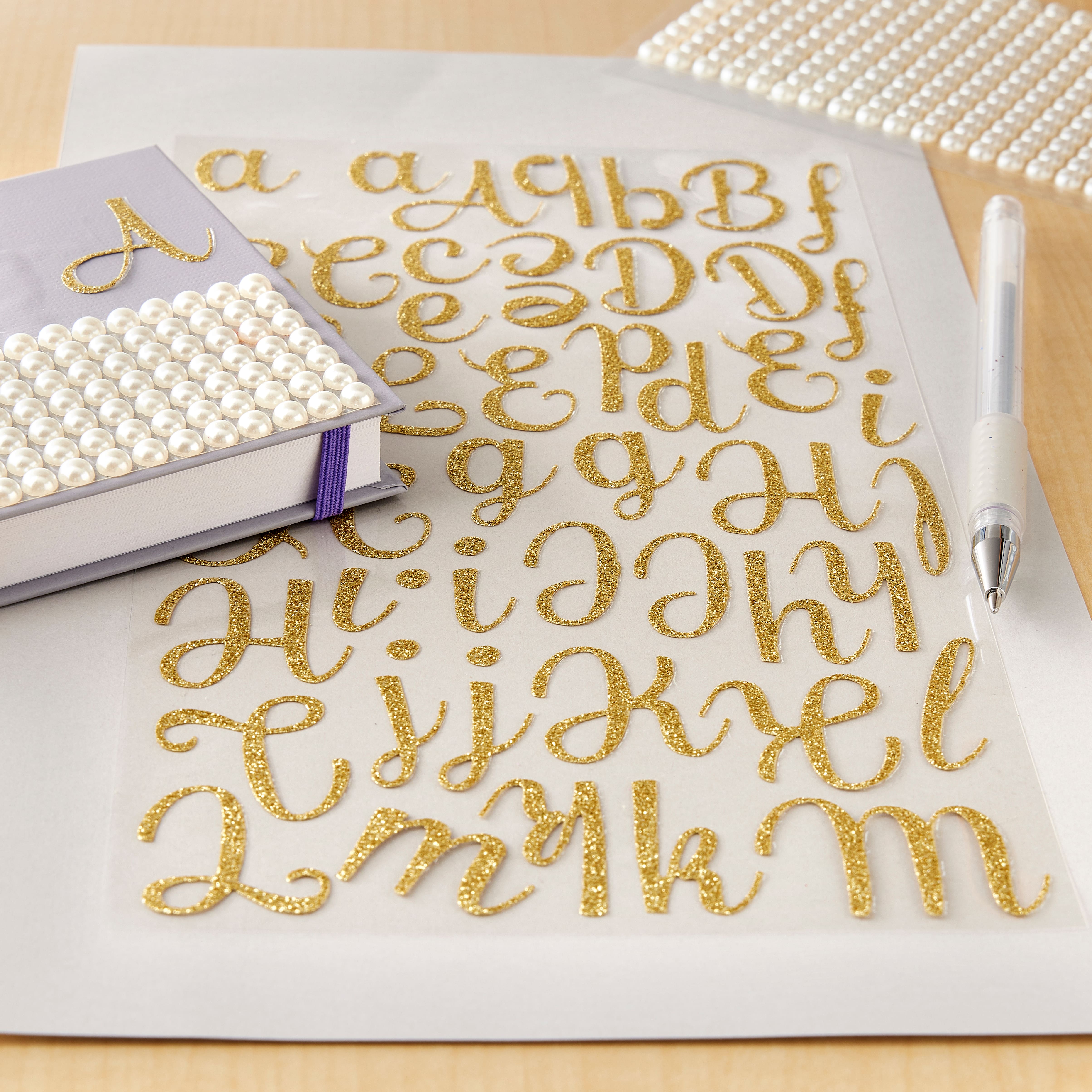 Gold Glitter Script Alphabet Stickers by Recollections™