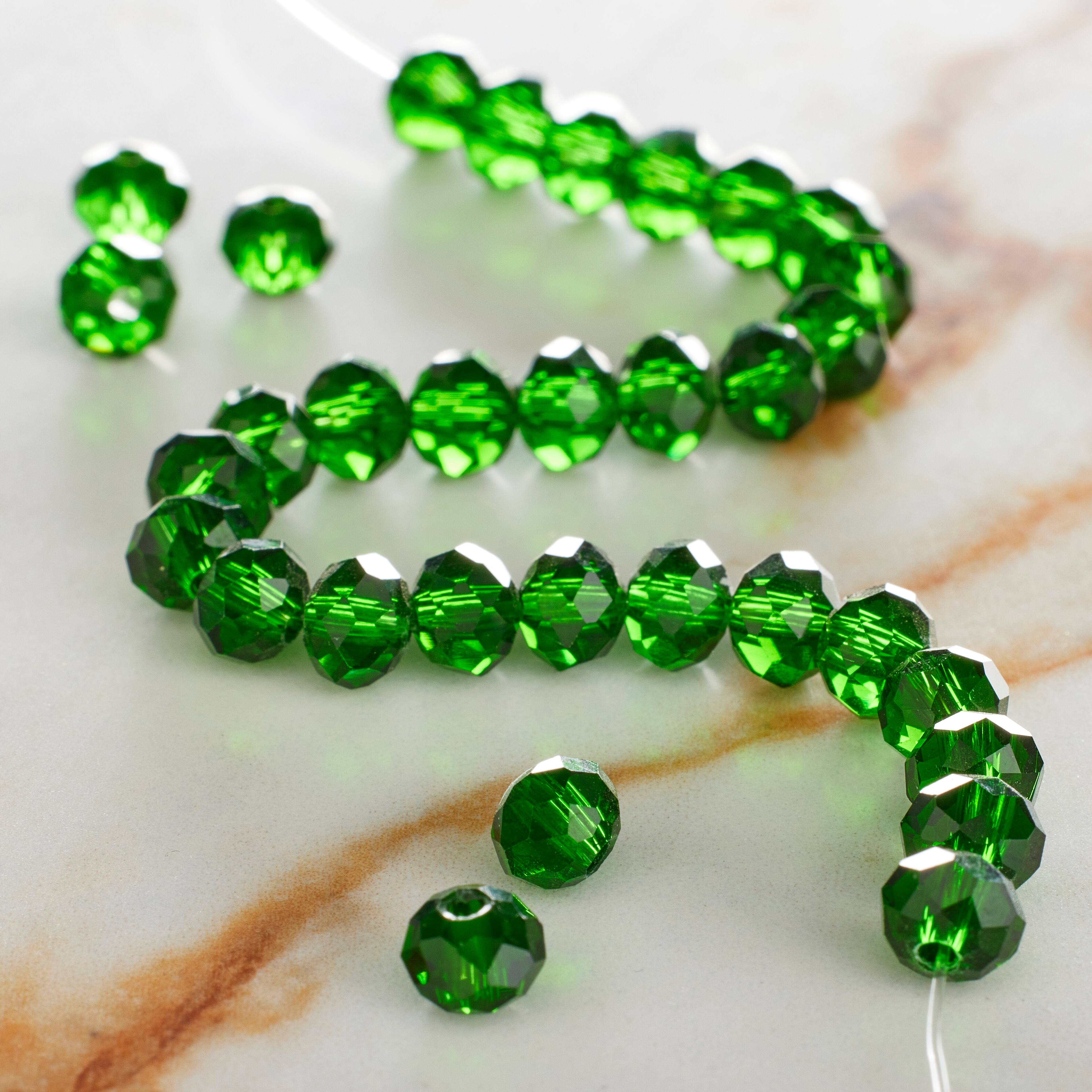 12 Pack: Green Faceted Glass Rondelle Beads, 6mm by Bead Landing&#x2122;