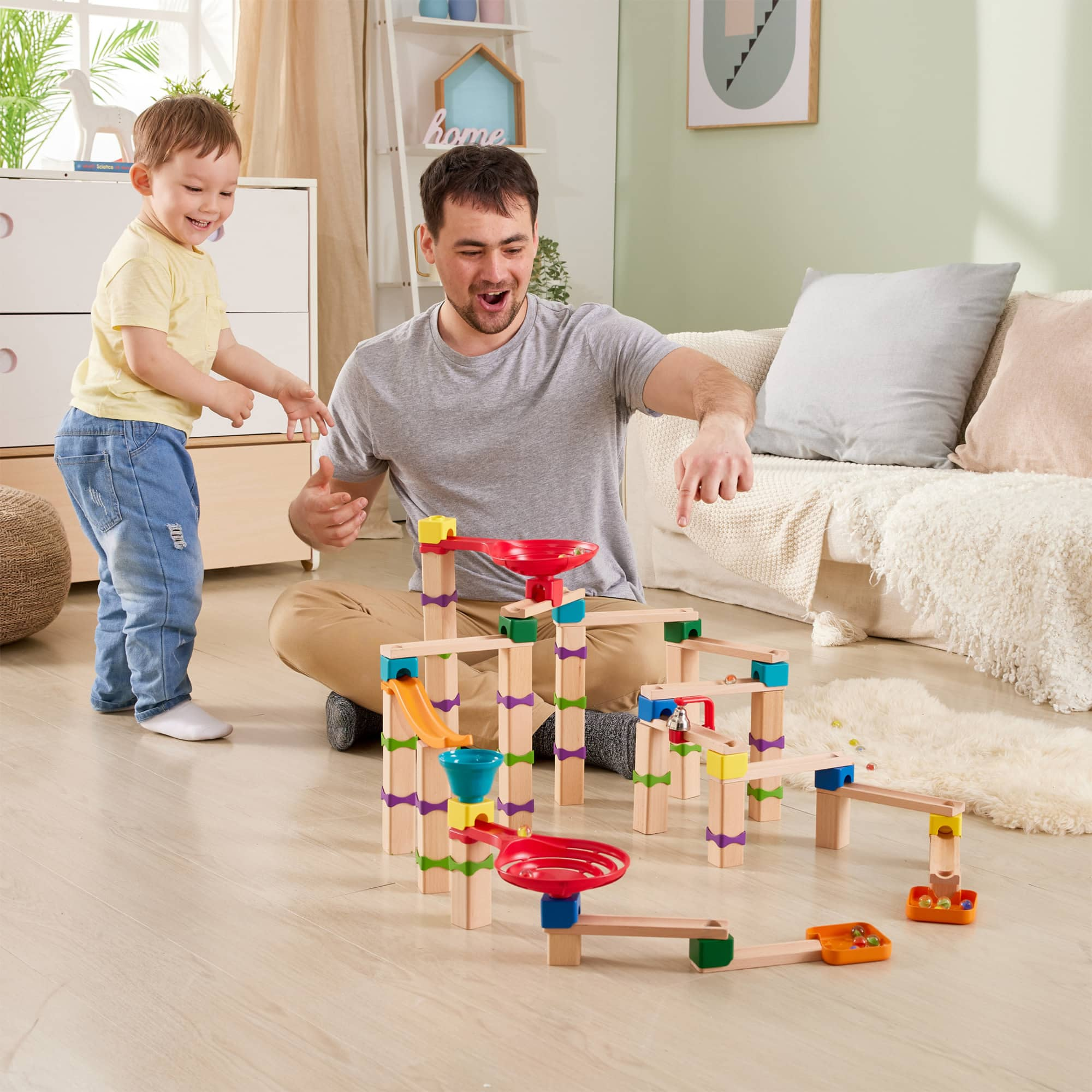 Hape Marble Run Tricks n&#x27; Twists DIY Wood Building Racetrack Set