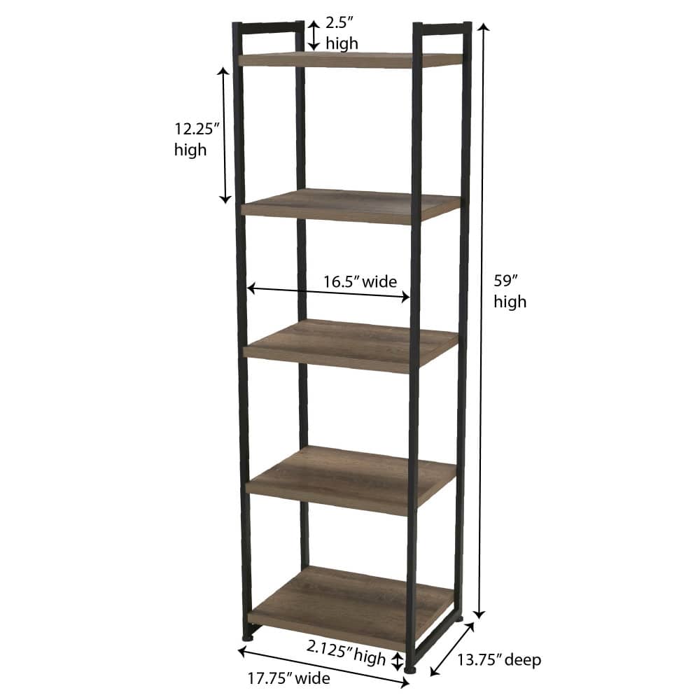 Household Essentials Jamestown 59" 5-Shelf Narrow Bookshelf
