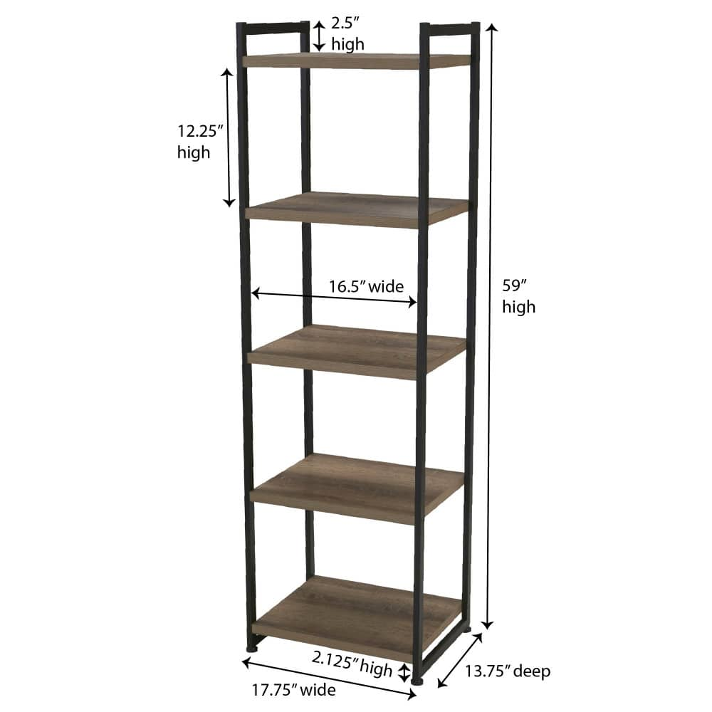 Household Essentials Jamestown 59&#x22; 5-Shelf Narrow Bookshelf